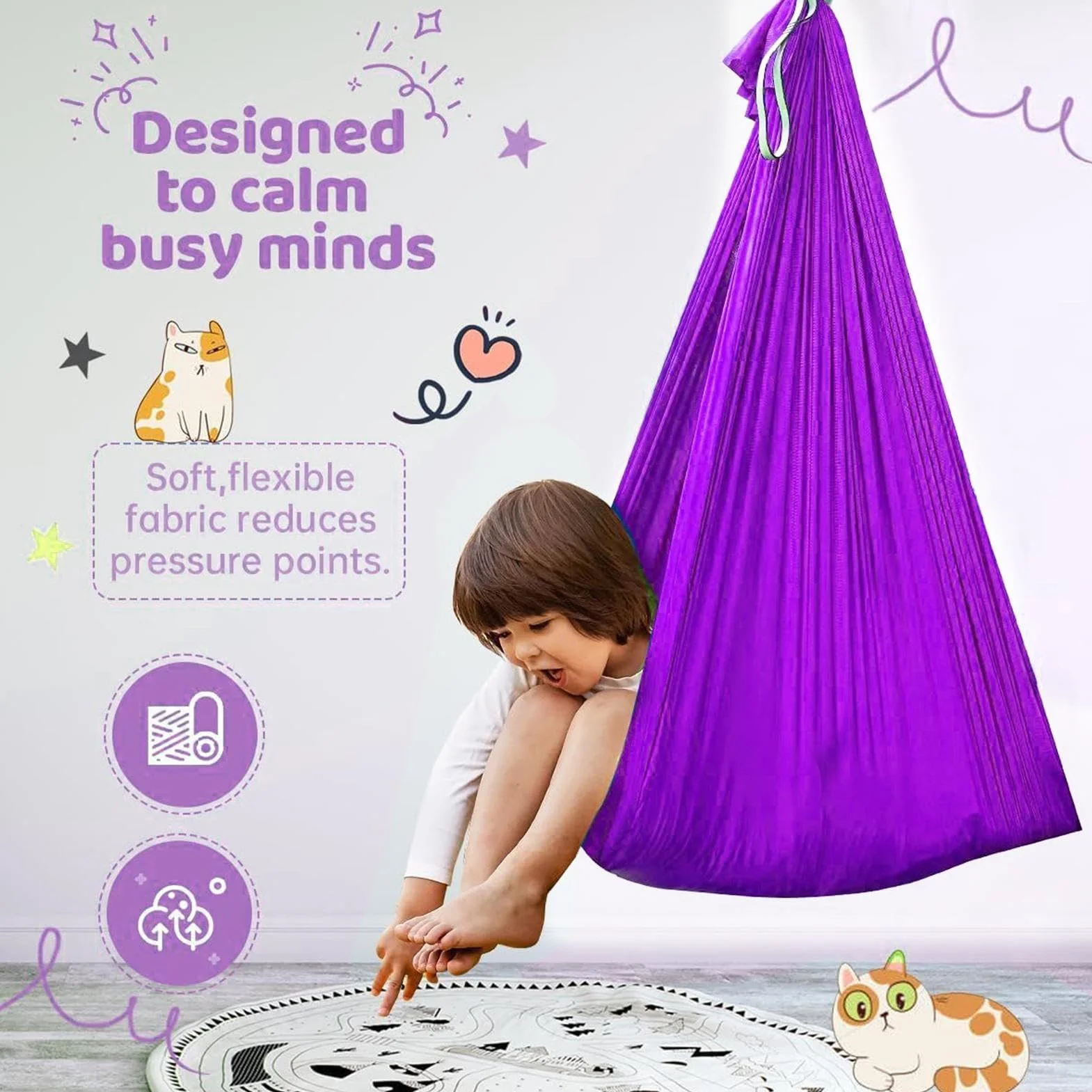 Sensory Hammock Swing Kids, Aerial Hammock, Elastic Snuggle Rocking huśtawka na sypialnię plac zabaw Treehouse ogrodowy Camping