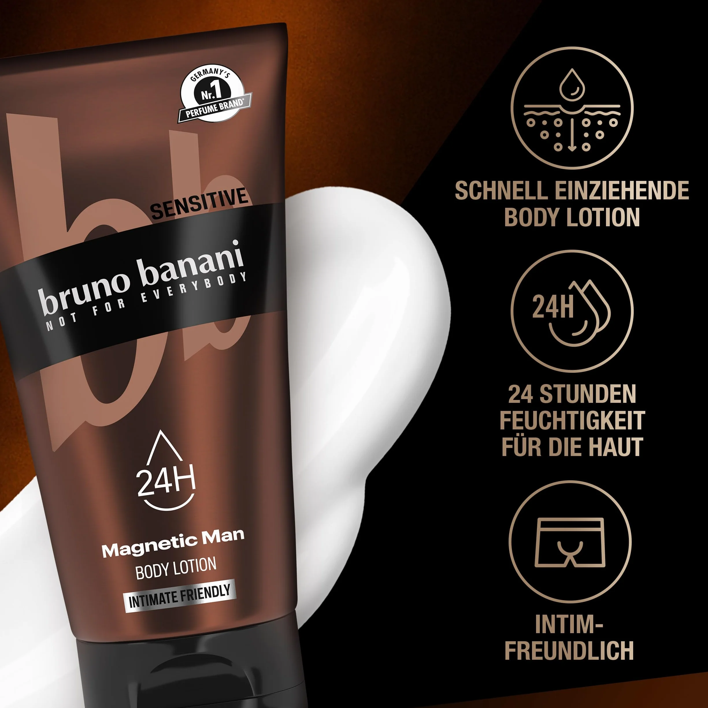 bruno banani Balsam do ciała Magnetic Man, pielęgnujący balsam do ciała 3 w 1 o urzekającym zapachu drewna, 150 ml