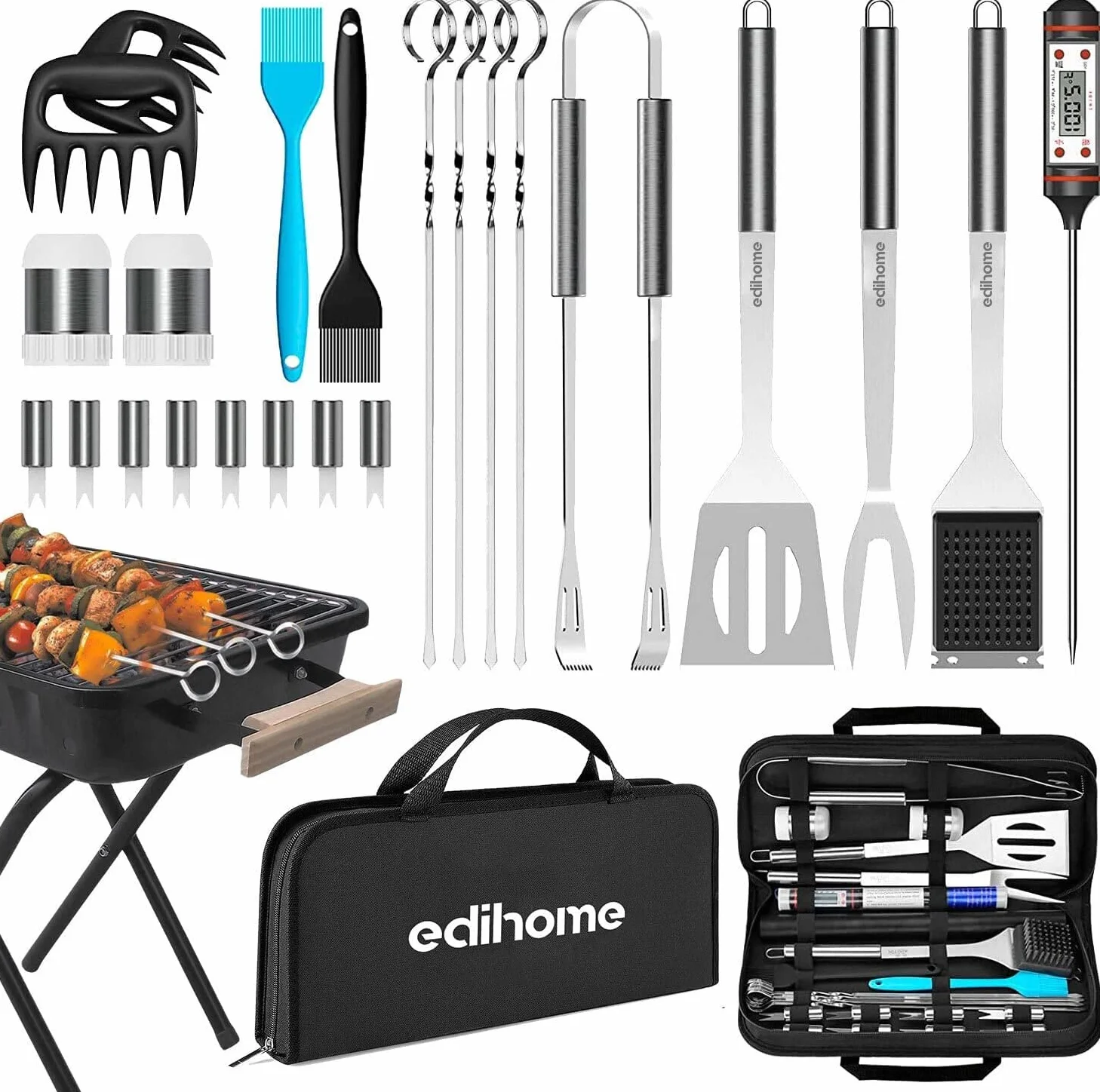 Edihome Edih-0032 Przybory do Grilowania, Srebrny, 25 sztuk