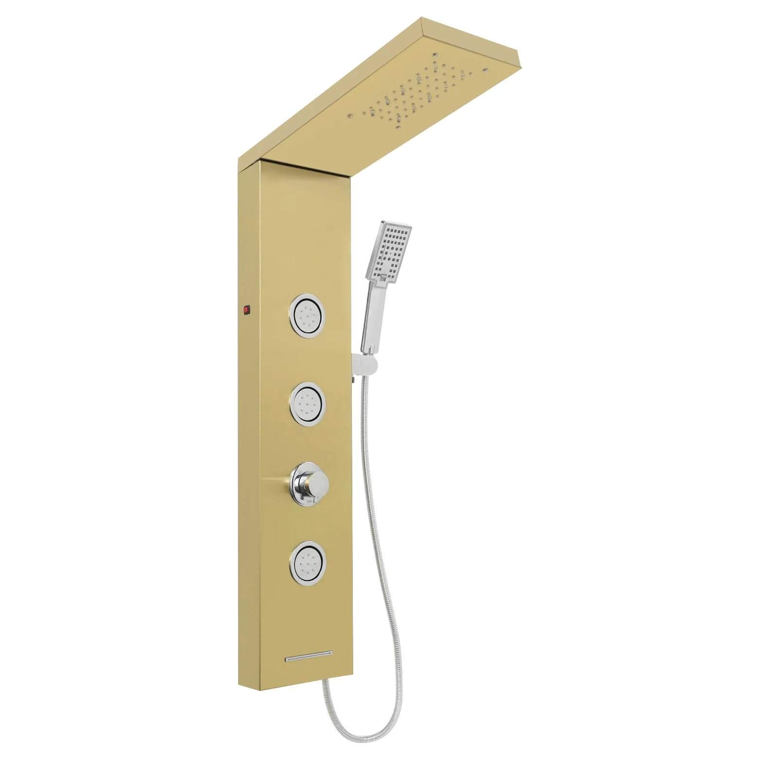 Panel prysznicowy ze stali nierdzewnej, panele prysznicowe, montaż narożny z oświetleniem LED, 3 tryby natrysku, deszczownica z głowicą prysznicową do masażu ciała, system prysznicowy z
