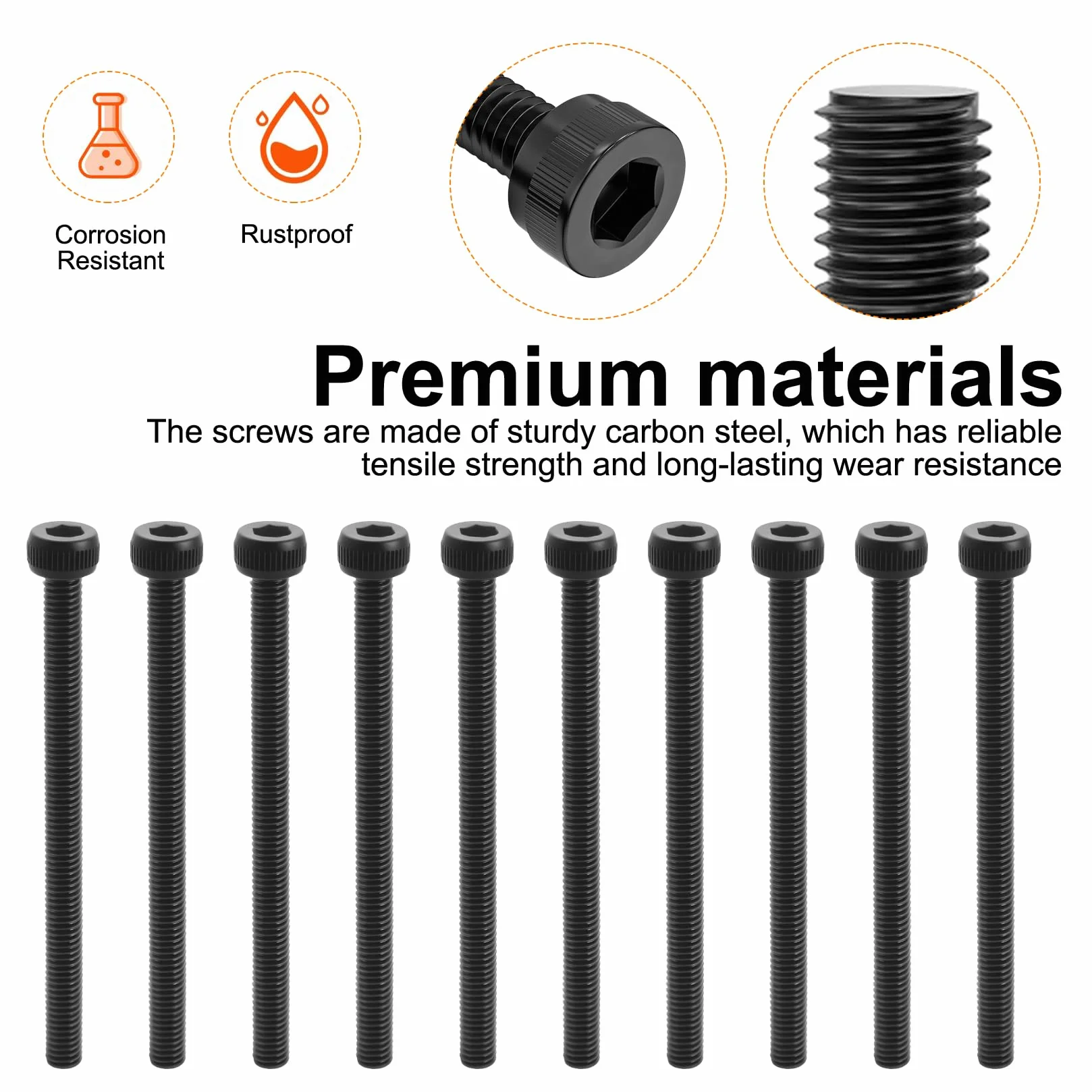 Zestaw 120 sztuk śrub M3, M3 x 40 mm, śruby cylindryczne z gniazdem sześciokątnym, śruby z łbem cylindrycznym, pełny gwint, czarne śruby imbusowe, z kluczem