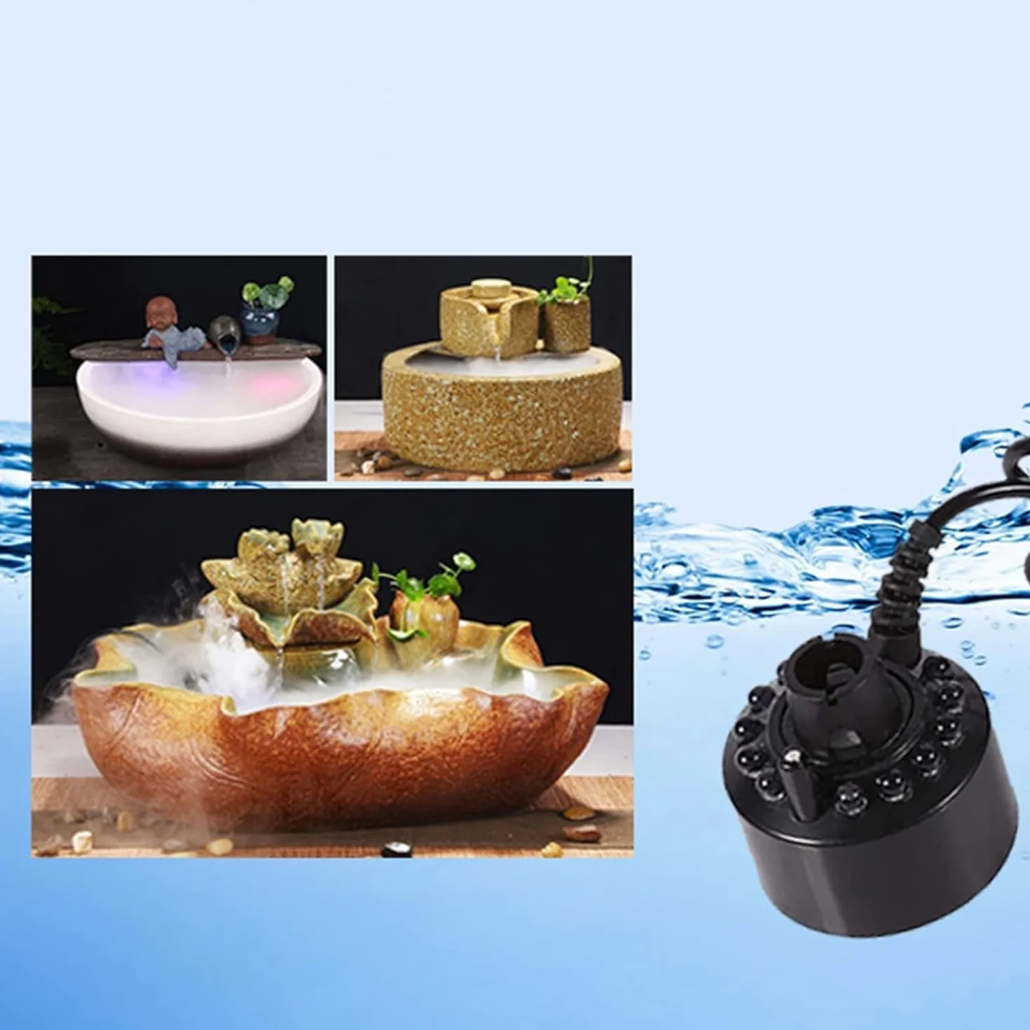 Zerodis Mist Maker 24V Ultradźwiękowy Nawilżacz Mgły z 12 Diodami LED do Stawu Fontanny