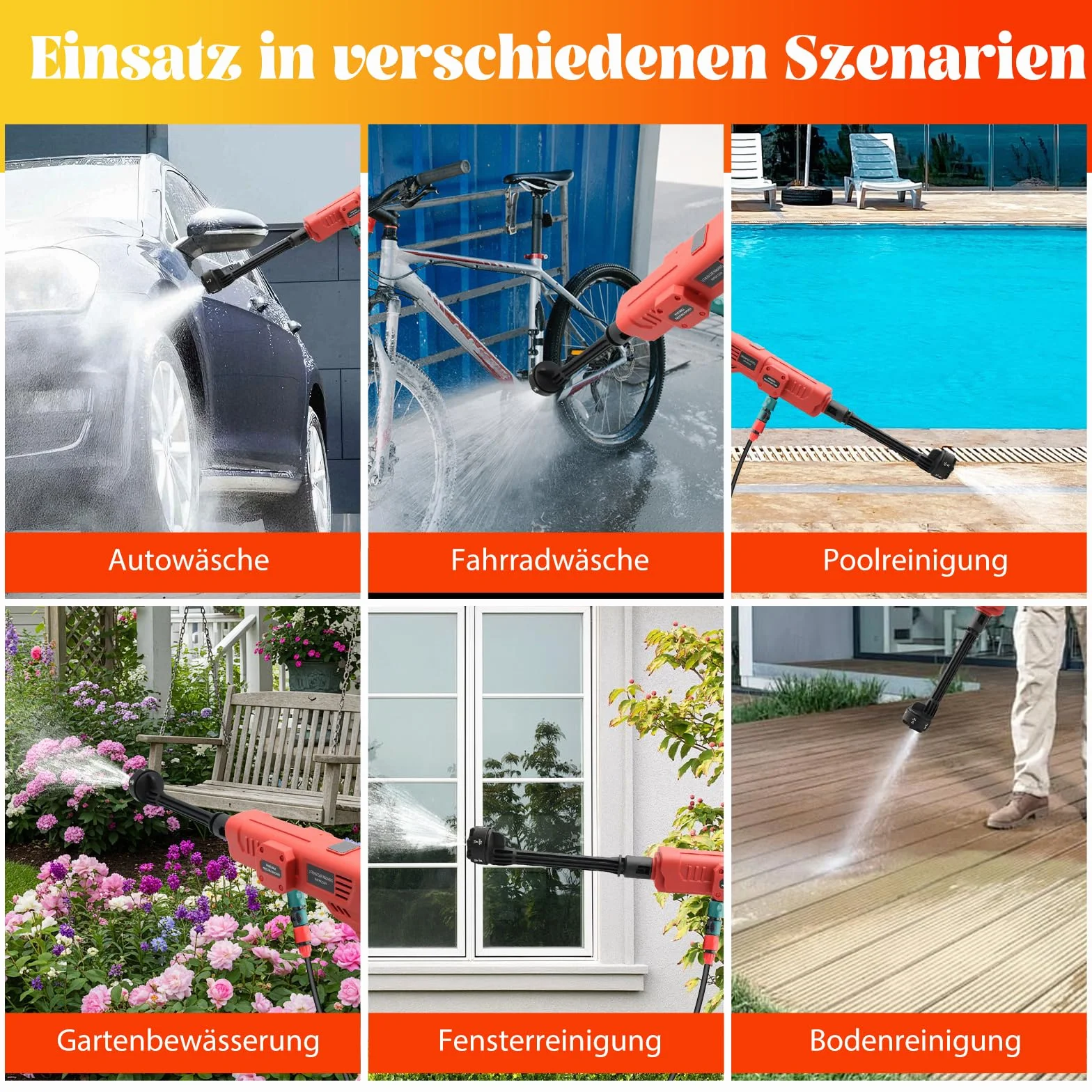 Akumulatorowa myjka wysokociśnieniowa 69 barów/1000 psi, Aartner 6 w 1, kompatybilna z akumulatorem Milwaukee 18 V, przenośny akumulatorowy pistolet do czyszczenia bez akumulatora do samochodów, okien