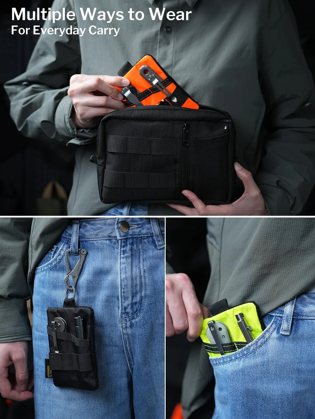 VIPERADE VE15 Mini organizer kieszonkowy EDC, mini kieszonkowa torba na narzędzia z miejscem na naszywki DIY, mini kieszonka, portfel, portmonetka na monety do EDC, łatwy dostęp do karabińczyka,