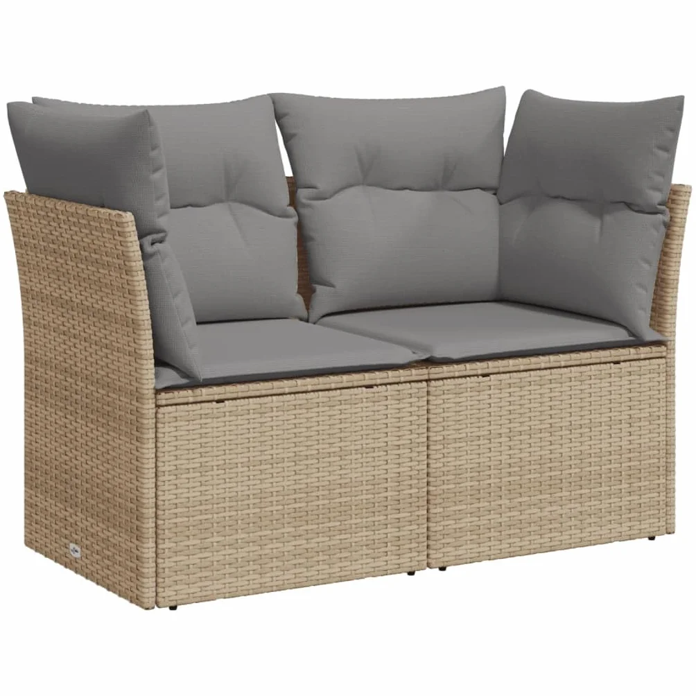 vidaXL Sofa ogrodowa z poduszkami, 2-osobowa, beżowa, polirattan, kanapa ogrodowa, siedzisko ogrodowe, 2-osobowa sofa ogrodowa, kanapy ogrodowe