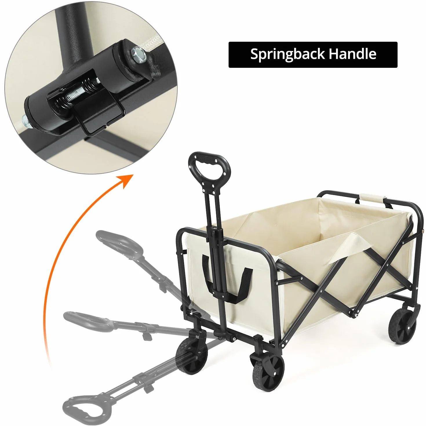 QWORK® Składany wózek ręczny na kemping, wózek plażowy, wózek transportowy z regulowanym uchwytem i boczną kieszenią, obciążenie do 80 kg