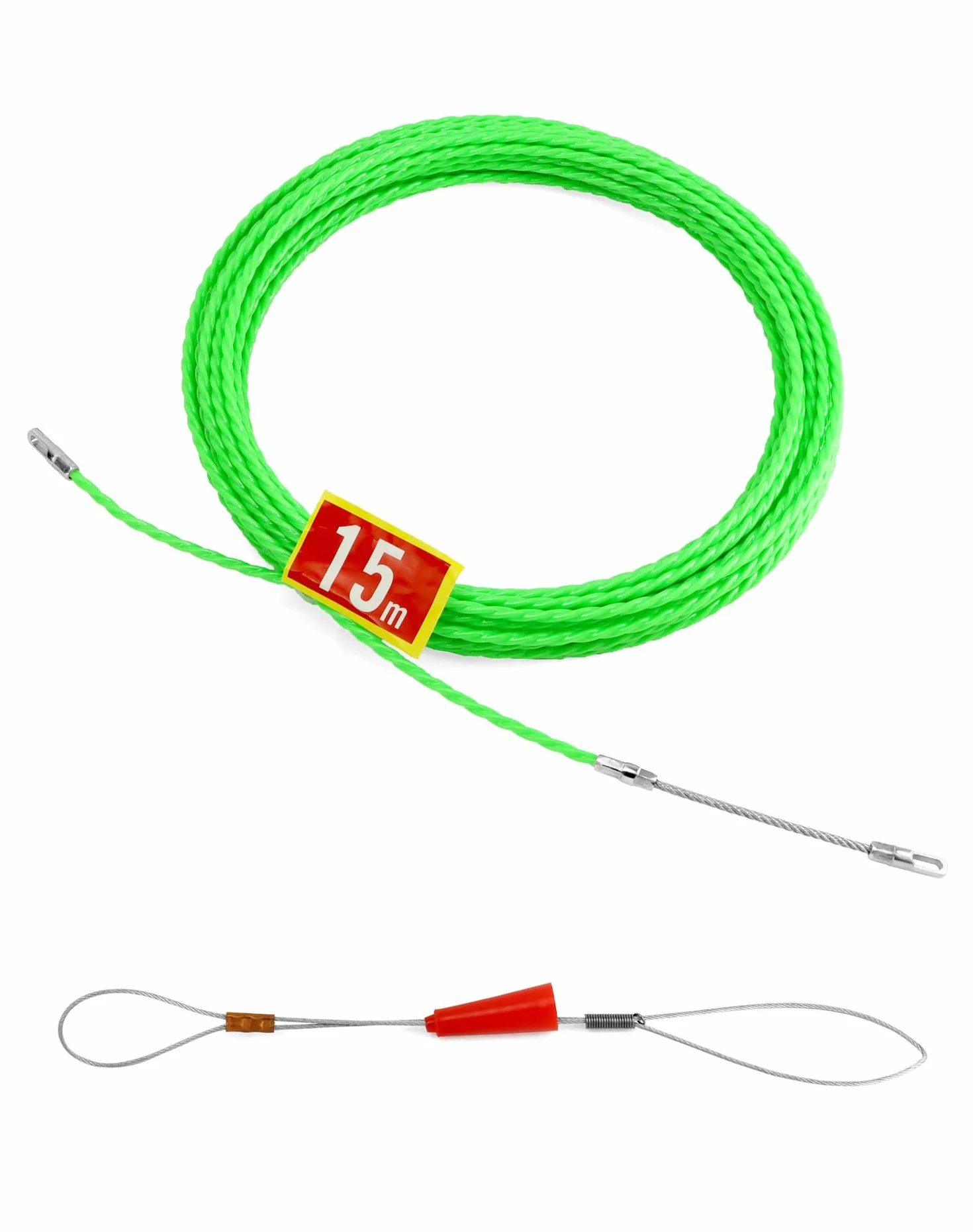 QWORK® 15M ściągacz do kabli pomoce do ciągnięcia, nawlekacz do drutu ściennego, szerokość 4.5mm do prowadzenia kabli, kable komunikacyjne, narzędzia dla elektryków