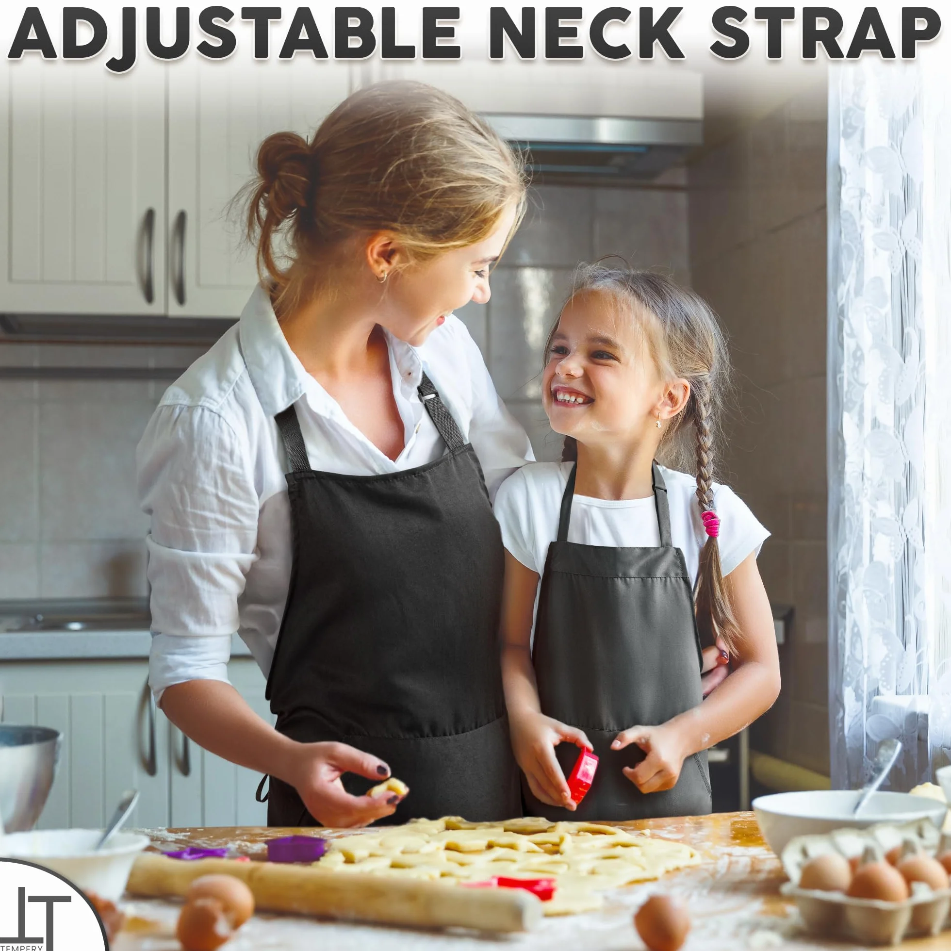 Adjustable Black Kitchen Apron for Men & Women - 80% Polyester 20% Cotton with Large Pocket
