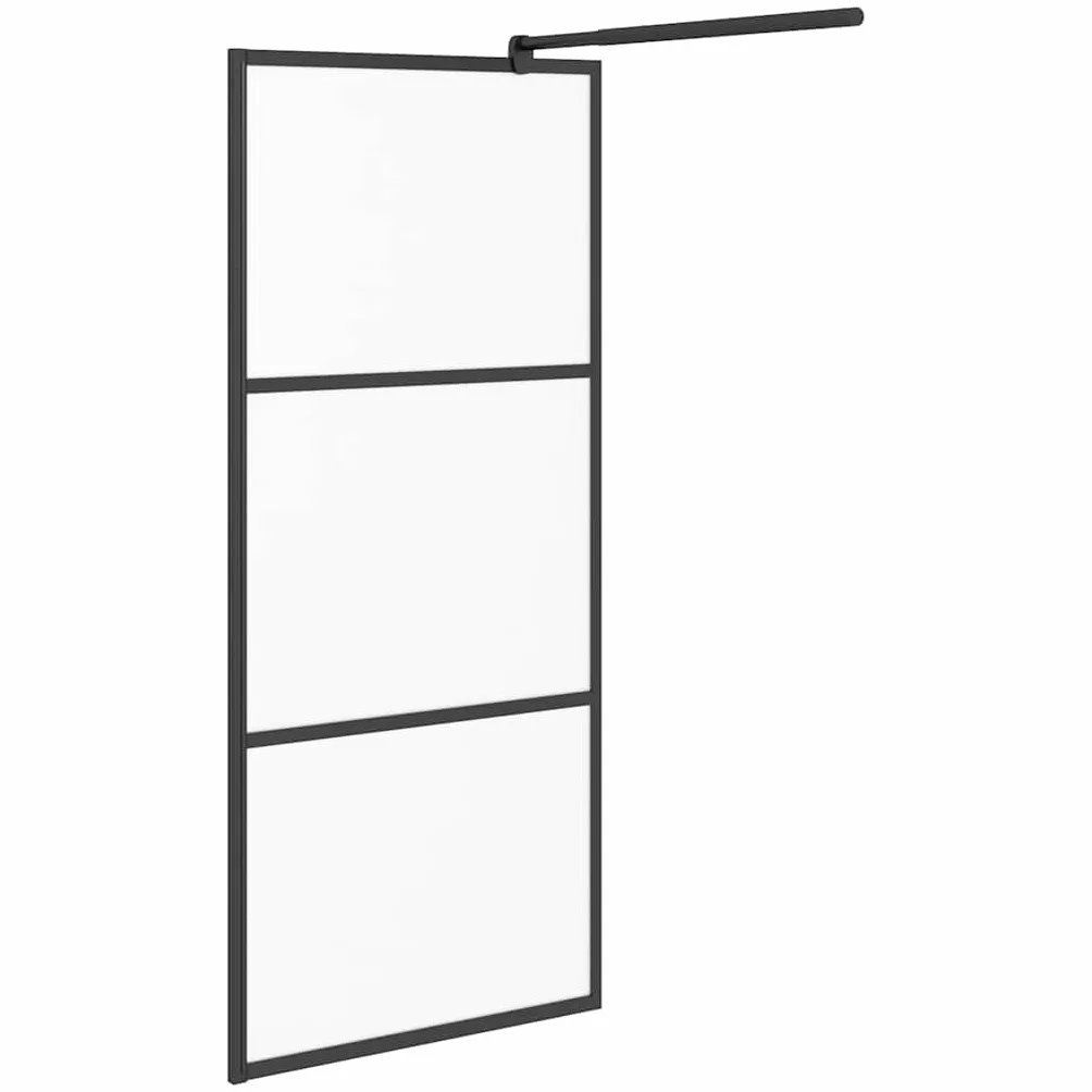 Ścianka prysznicowa Walk-In 80 x 195 cm ESG matowe szkło czarne z aluminiową ramą, regulowana, ochrona przed pryskaniem, ścianka boczna łazienka, akcesoria sanitarne do wnęki i narożnika