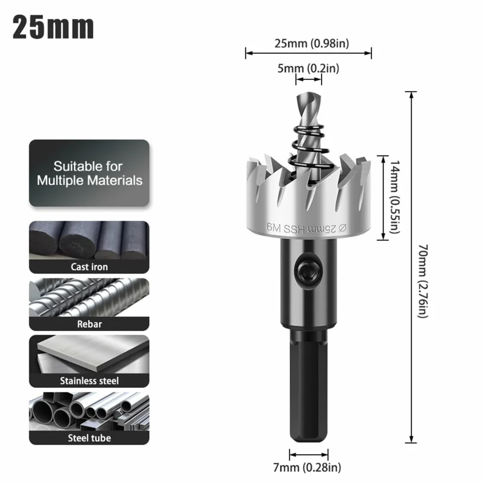 Wiertła HSS z końcówką węglikową 25 mm Zestaw otwornic do cięcia stopu metalu ze stali nierdzewnej, 55 mm