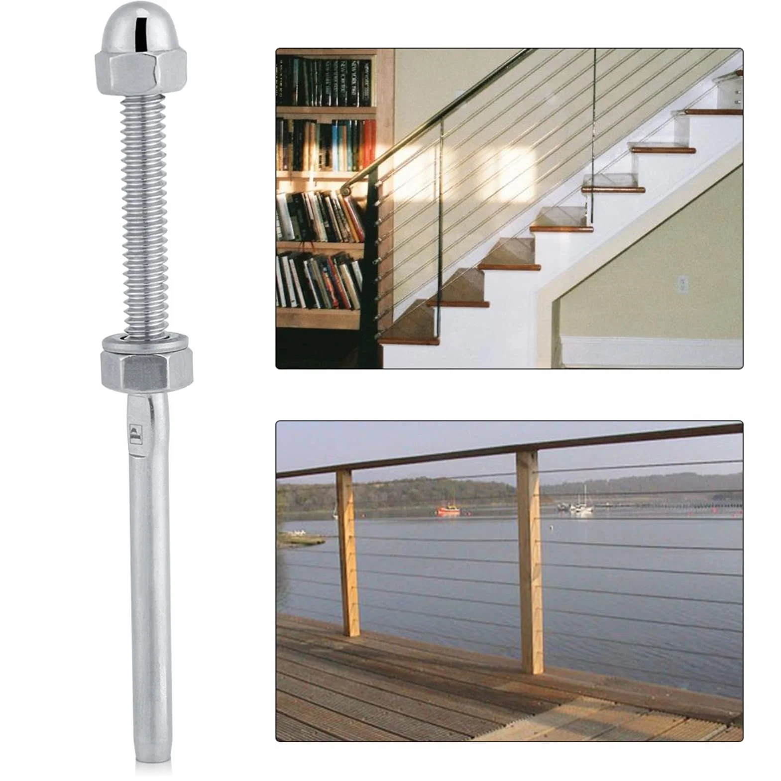 10 sztuk System Balustrad Kablowych z Gwintowanym Końcem Śruby Zaciskowej do 1/8 Cala, Napinacz Kablowy ze Stali Nierdzewnej dla Balustrady Pokładu