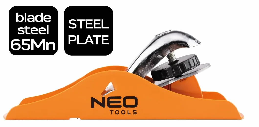 NEO TOOLS Ręczny Hobel 163x45mm – Precyzyjny Hobel do Drewna z Żeliwnego Korpusu z 42mm Ostrzem z 65MN Stali, Regulowany, Idealny do Modelarstwa, Robótek Drewnianych i Precyzyjnych Prac Drobnych