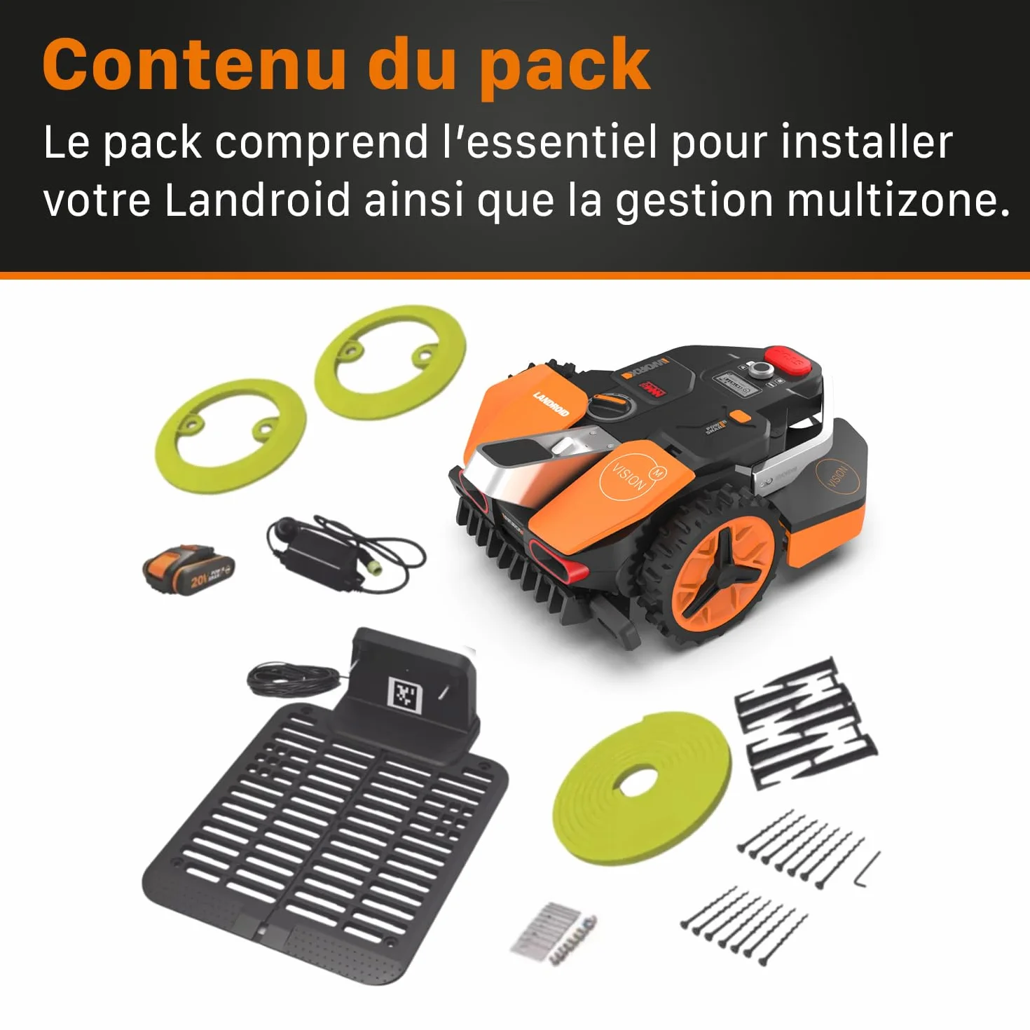 Worx Landroid Vision Robot Koszący, Czarny/Pomarańczowy, 46 x 62,6 x 26,5 cm