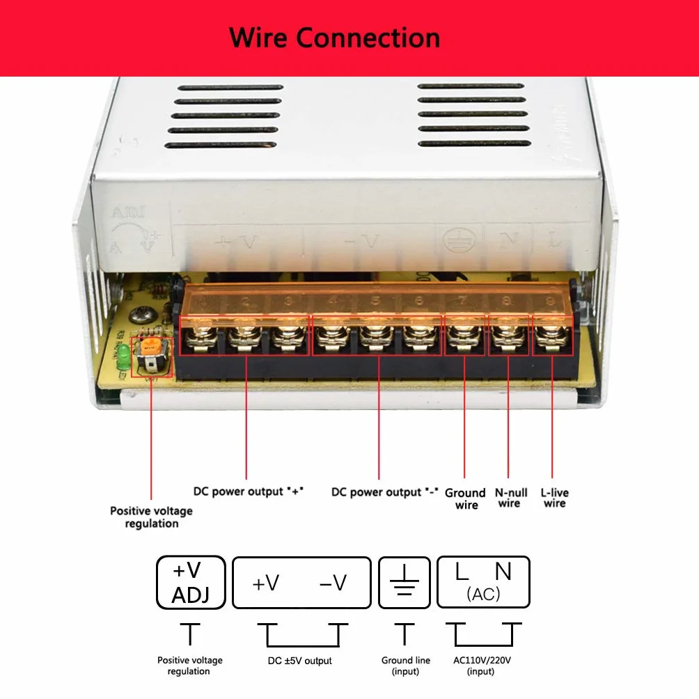 Zasilacz 5V 60A, AC 110/220 V na DC 5V 300W Uniwersalny Regulowany Zasilanie 5V DC Transformator