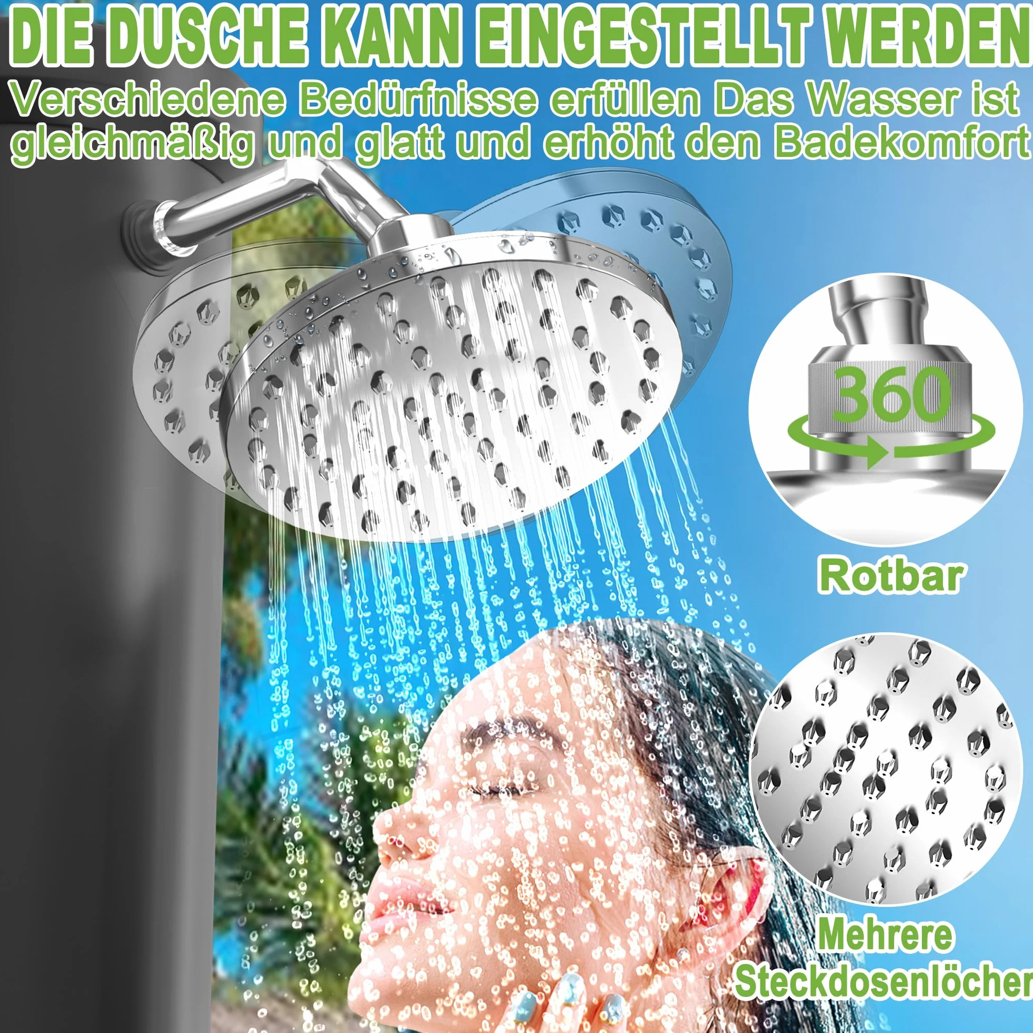 XMTECH Prysznic solarny 40 l ogrodowy z deszczownicą 360° 216 cm
