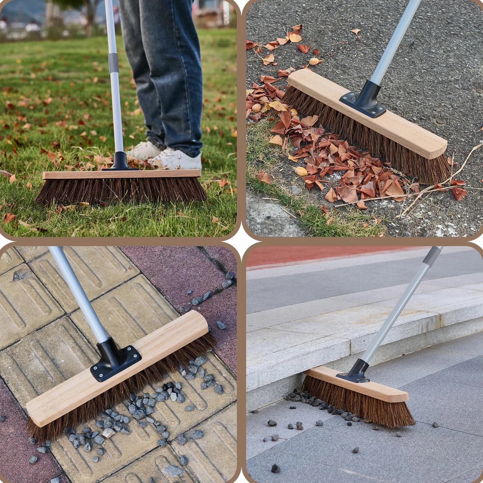 Mitclear 40cm Miotła Ogrodowa Heavy Duty z Długim Uchwytem(160cm), Miotła Ciężka, Miotła Pchana na Zewnątrz, Sztywna Szczotka z Naturalnym Włosiem Bassine, do Tarasów, Podjazdów, Garaży, Ogrodów