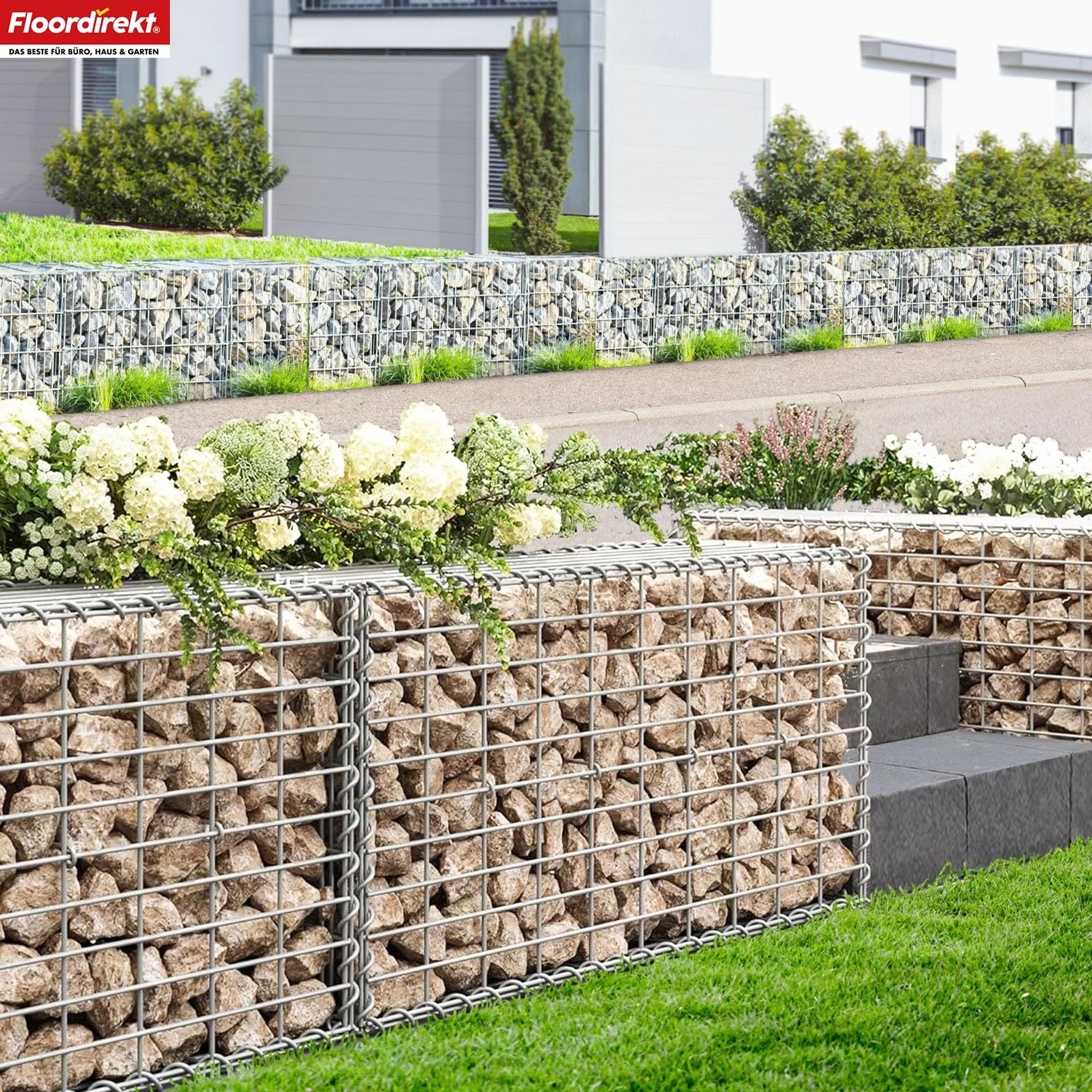 Floordirekt Gabiona, metalowy kosz na kamienie, 100x30x30 cm, ocynkowany kosz z drutem o rozmiarze oczek 5 x 10 cm, kamienny mur jako płot ogrodowy, siatka gabionowa jako osłona przeciwsłoneczna