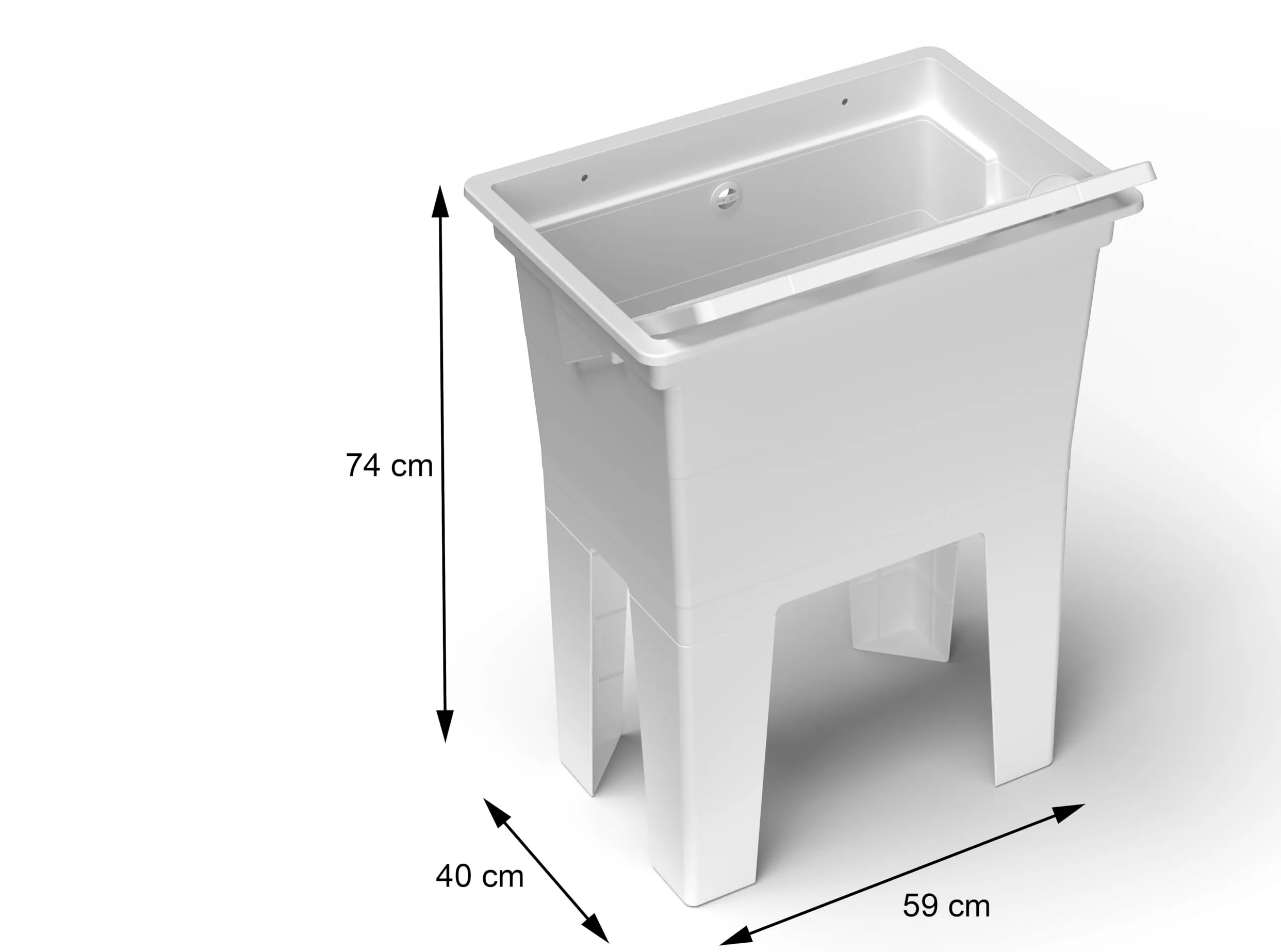 Adventa: Umywalka z żywicy PP z deską myjącą, łatwa instalacja, odporna na kwasy, pralnia, garaż, na zewnątrz, 59 x 40 cm x 74 cm, biała