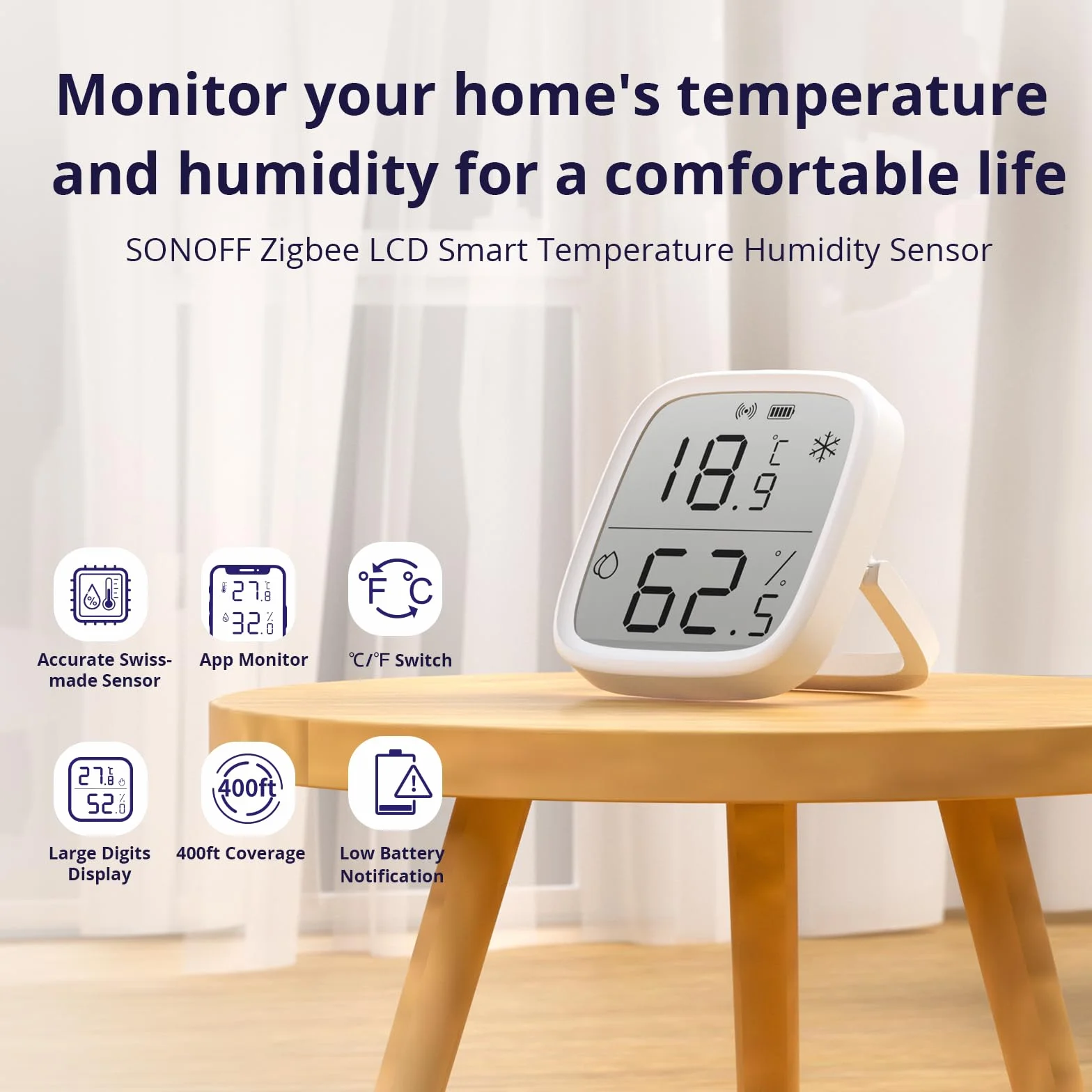 SONOFF SNZB-02D ZigBee Mini czujnik temperatury i wilgotności termometr wewnętrzny higrometr wyświetlacz LCD kompatybilny z Alexa/Google Home