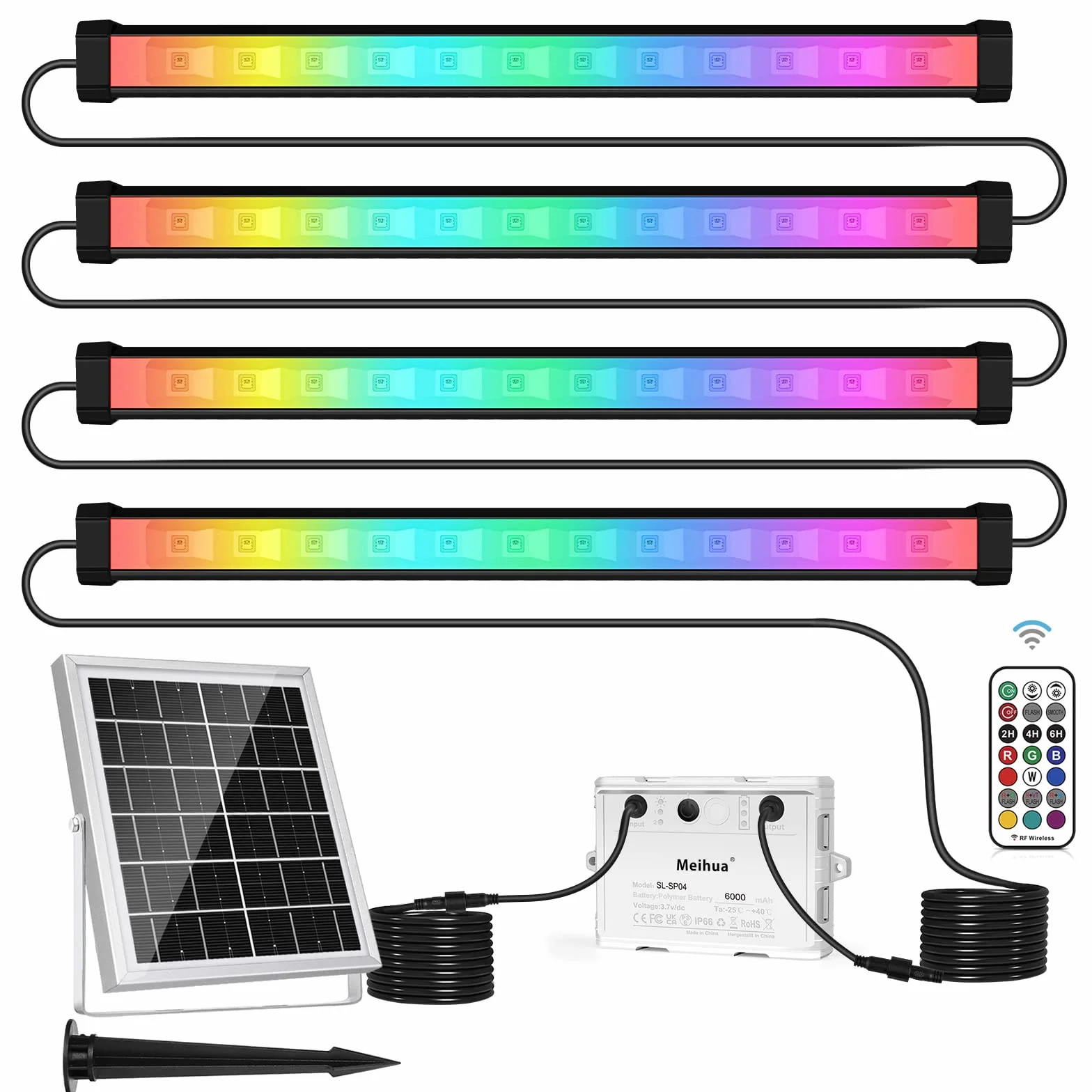 MEIHUA Solarny reflektor RGB Wallwasher, kolorowy, 10 kolorów, 30 trybów pracy, timer, 2 jasności, solarna lampa ogrodowa, kolorowa, 6000 mAh, IP66, wodoszczelna lampa solarna do użytku na zewnątrz
