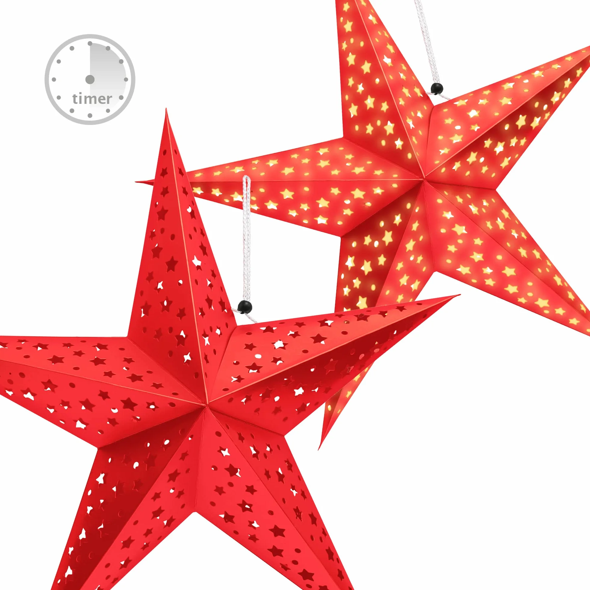 com-four Gwiazda 3D LED 60 cm Świąteczna z Oświetleniem i Timerem Papierowa Do Zawieszenia Czerwony Srebrny Biały
