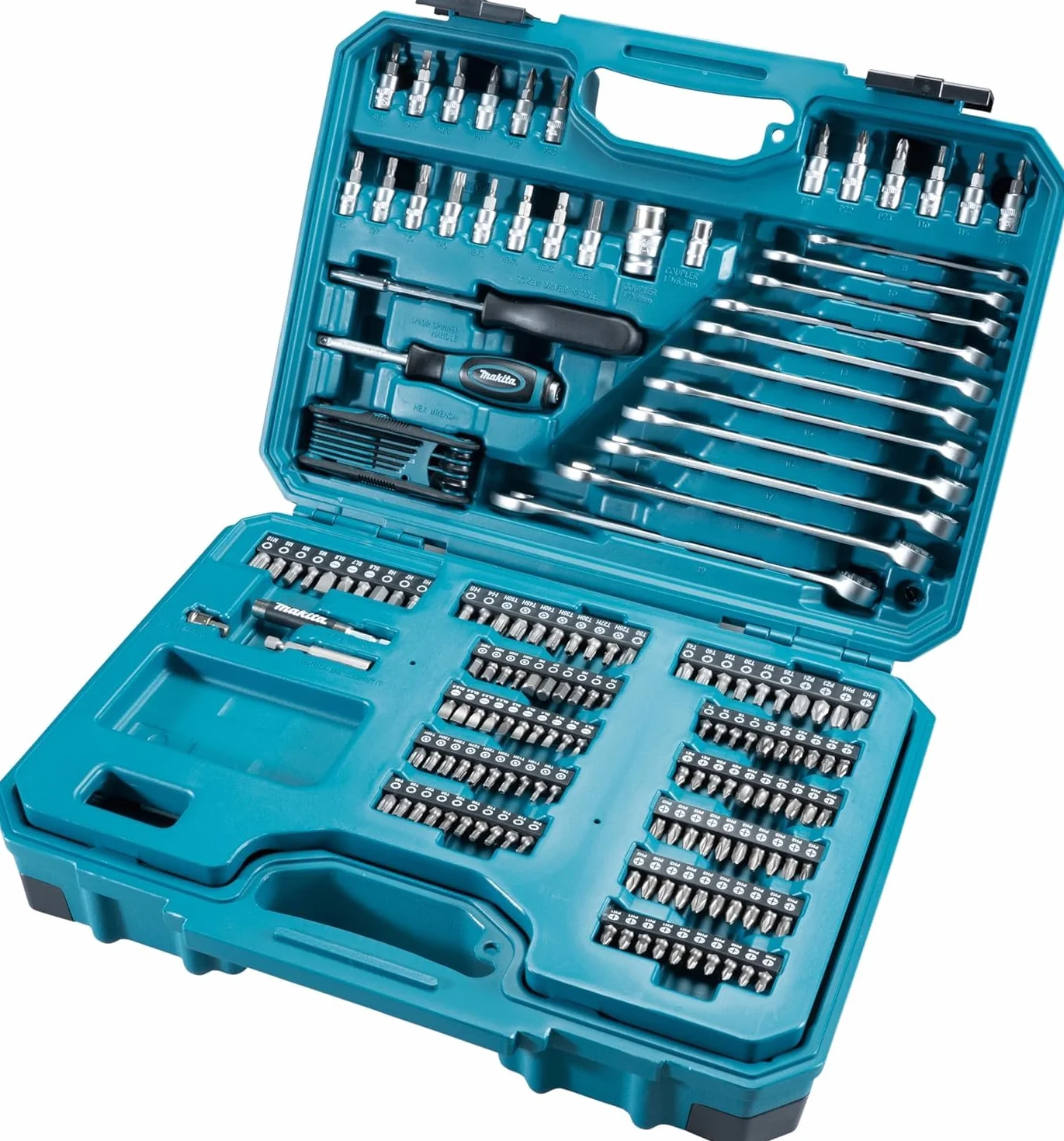 Makita Zestaw Wierteł, Czarny/Niebieski, 221 Elementów & KS Tools 917.0779 1/4"+3/8"+1/2" Zestaw Kluczy Nasadowych, 179-szt