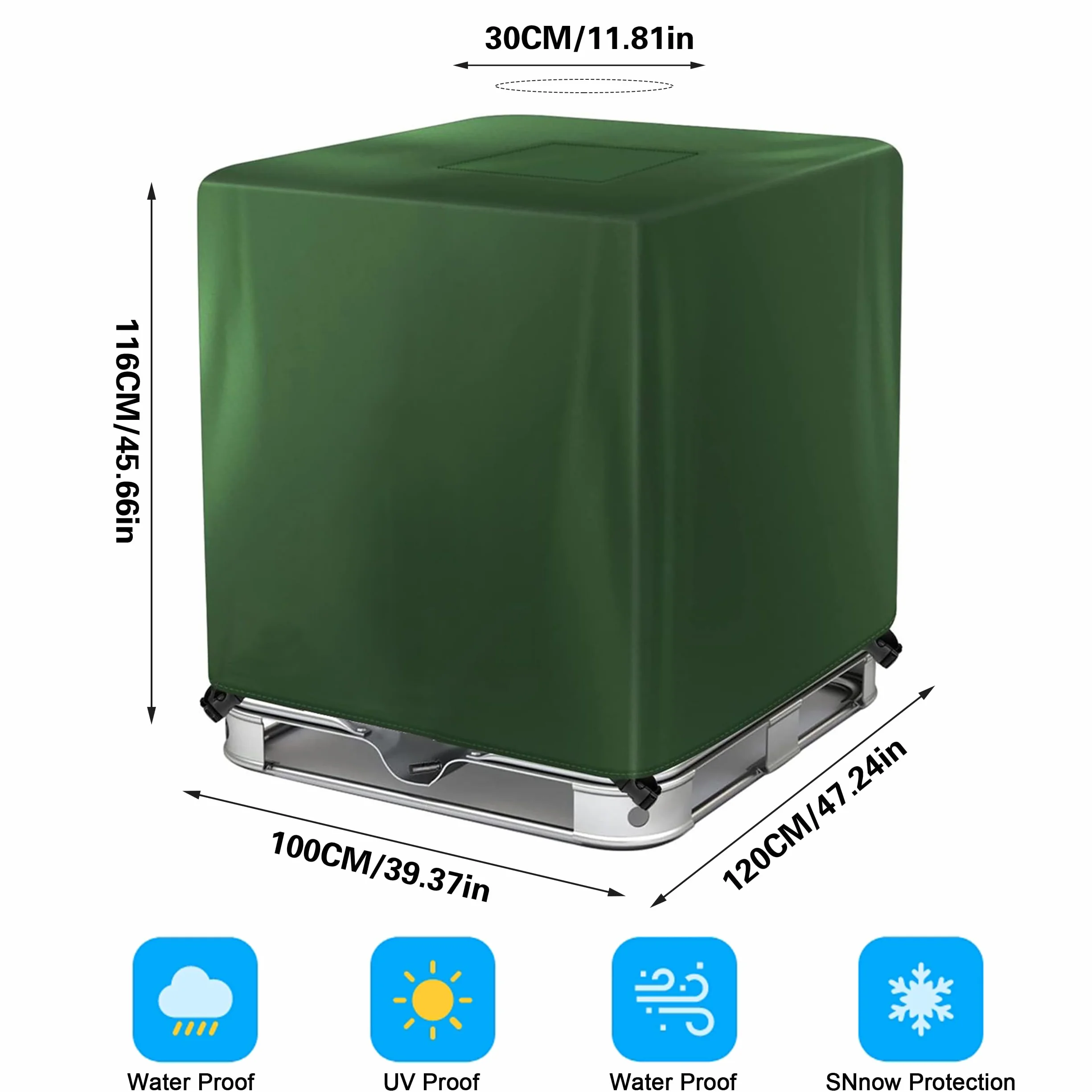 PUWOWYE Pokrywa zbiornika IBC, 1000 l, osłona na wodę, pokrowiec ochronny na deszczówkę, 120 x 100 x 116 cm