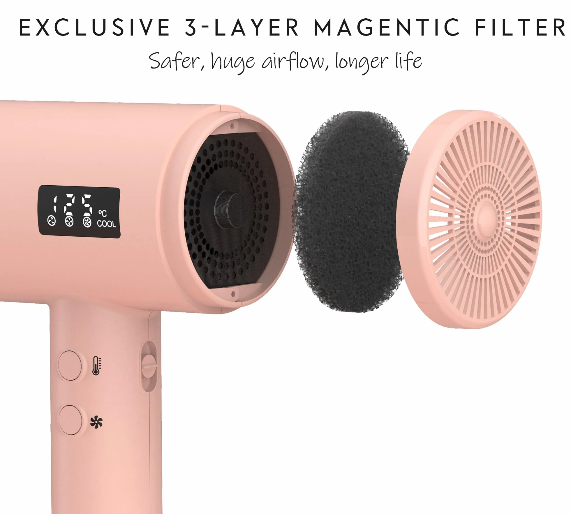 AINA Pro Salon Hair Dryer (New tech), 2200 W Blow Dryer z grzebieniem dyfuzora dla kobiet | BLDC Hair Dryer | bezszczotkowy silnik 150 000 obr./min | jonowa | wyświetlacz LED | 4 magnetyczne akcesoria
