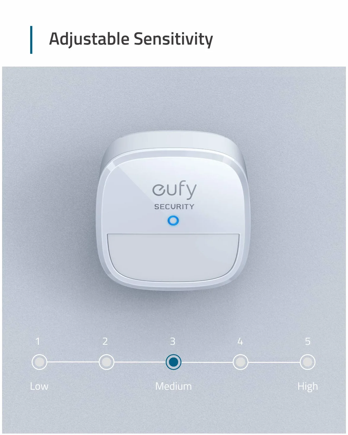 eufy Security Czujnik ruchu domowego, zasięg 100°, wykrywanie 9 m, 2 lata żywotności baterii, regulowana czułość (wymagana baza domowa)