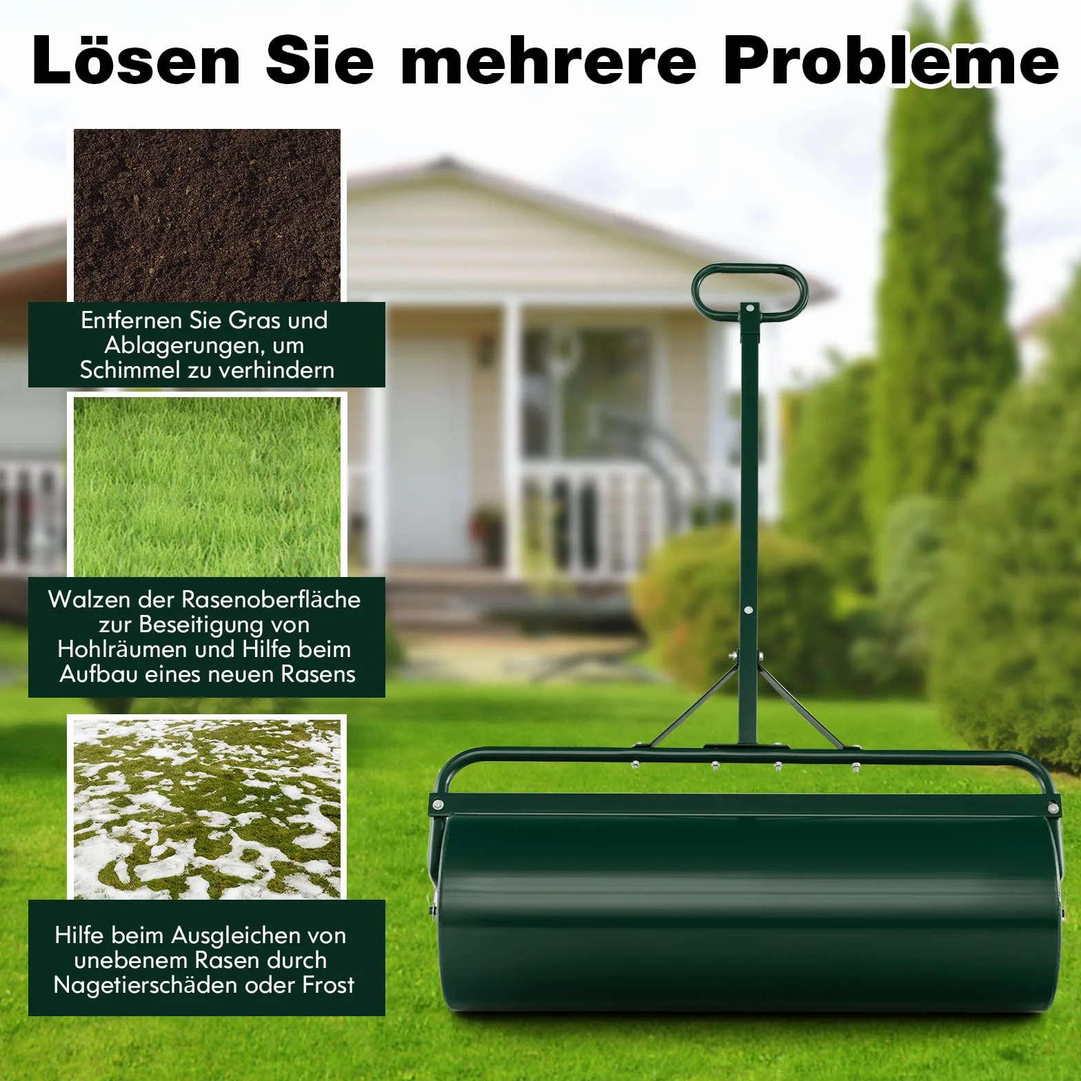 FANTASK Walec do trawy metalowy 30 cm z uchwytem 63 l napełniany wodą i piaskiem