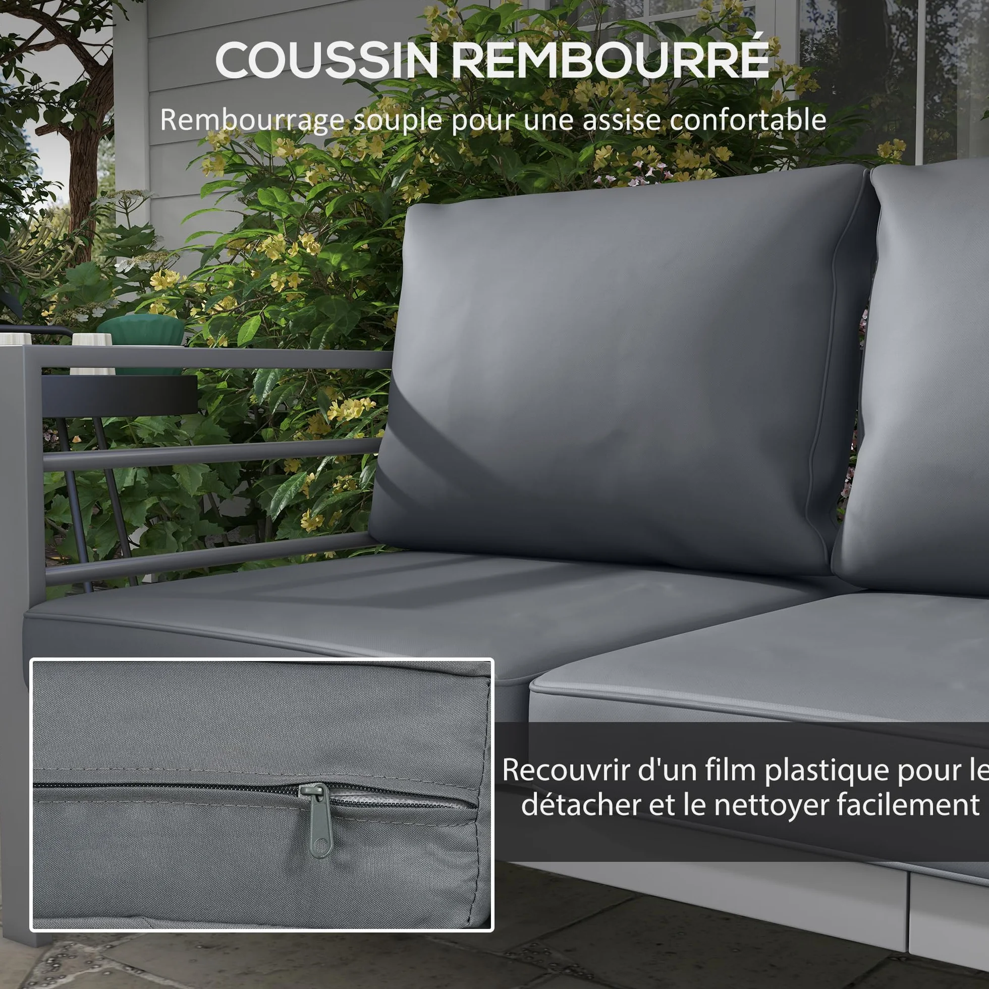 Outsunny 3-osobowa sofa ogrodowa aluminiowa sofa zewnętrzna meble ogrodowe z poduszkami do siedzenia i oparciem - 185L x 66 l x 64H cm