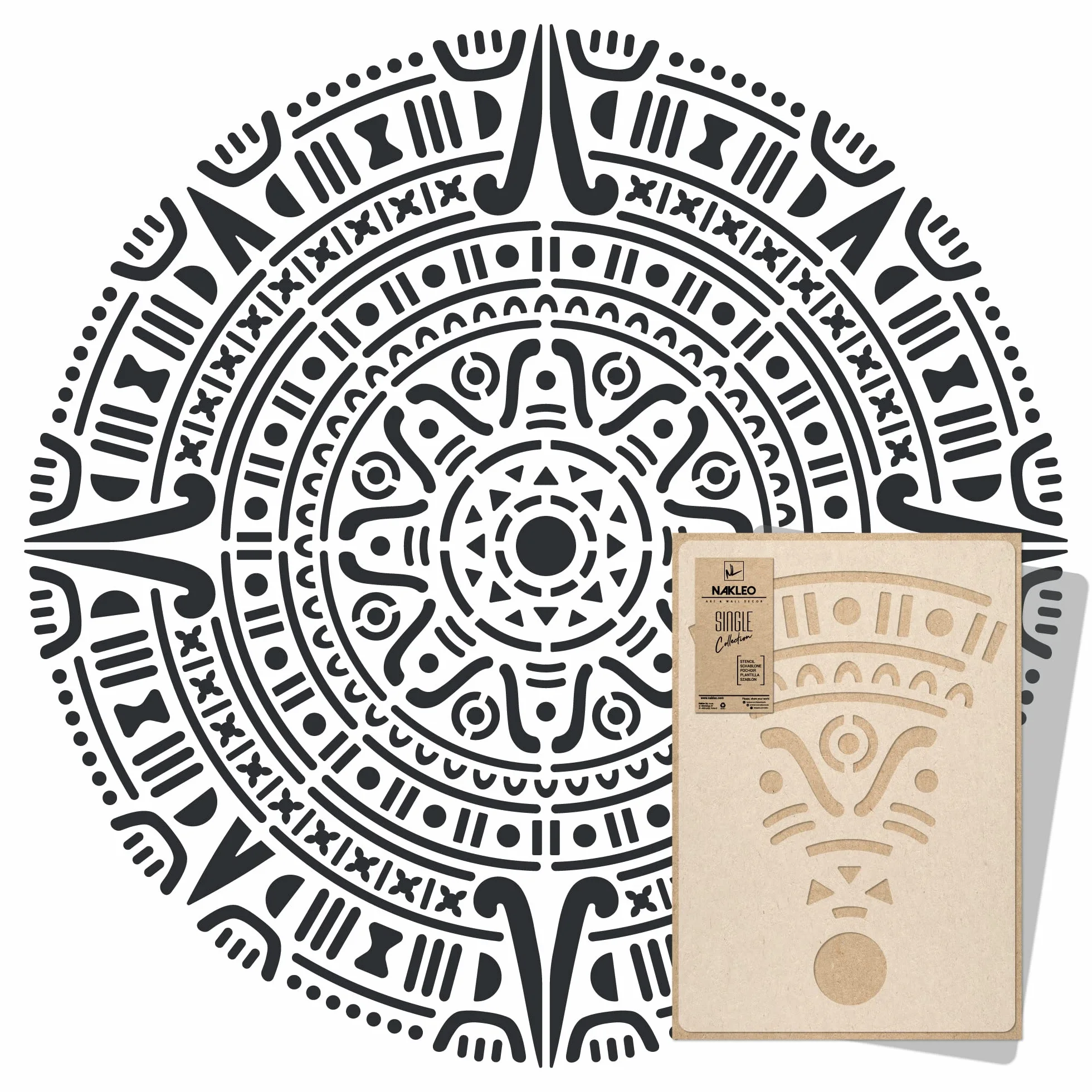 NAKLEO Mandala Szablon Malarski do Malowania Ścian Duży, 219 cm Aztecka Mandala Koło Ornament Geometryczny, Wielorazowy Wielokrotny Plastik, Wzór DIY Dom Dekoracje, Papier Ściany Tkaniny Drewno Meble