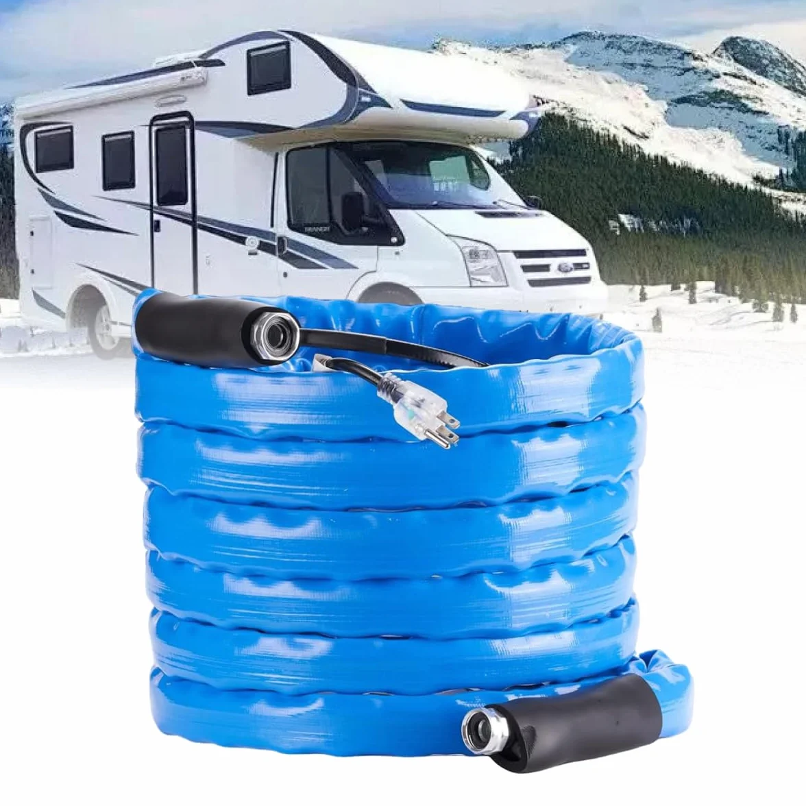 Podgrzewany wąż wodny RV, 50 stóp podgrzewany wąż do wody pitnej, (średnica wewnętrzna 5/8 cala -100 °F) energooszczędny termostat do utrzymywania wody pitnej