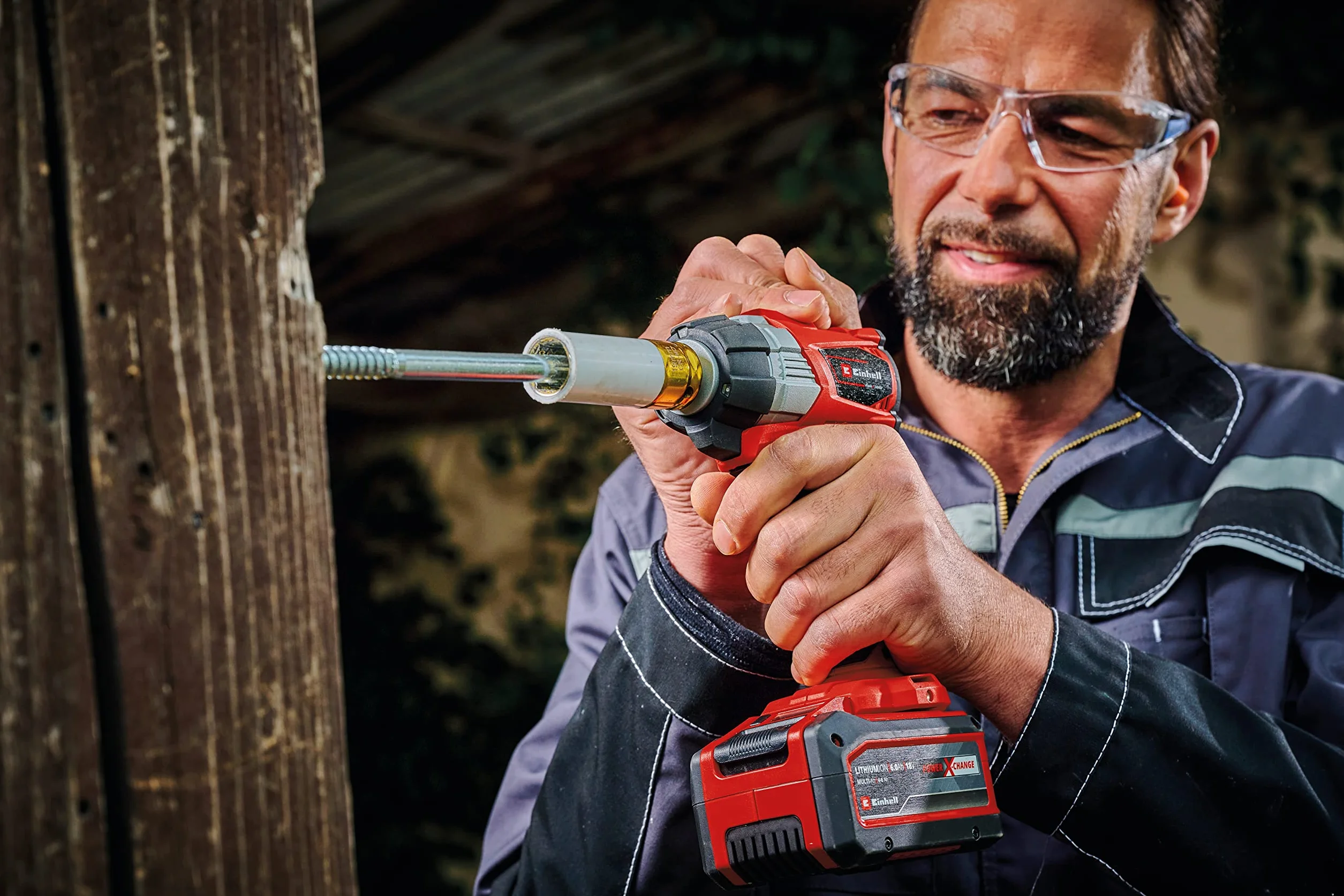 Einhell Wkrętarka udarowa akumulatorowa TP-CW 18 Li BL Solo Power X-Change (litowo-jonowa, 18 V, 215 Nm, oświetlenie LED, adapter do bitów do wkręcania, bez akumulatora i ładowarki)