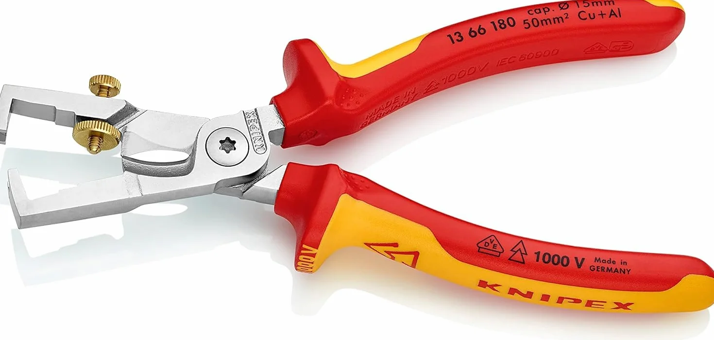 KNIPEX StriX Szczypce do ściągania izolacji z obcinakiem do kabli chromowany z wielokomponentowymi osłonkami, izolowane wg VDE 180 mm, 13 66 180