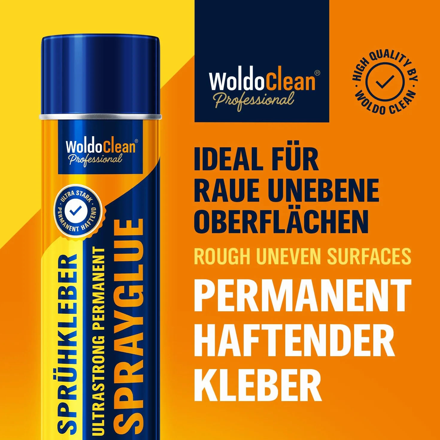 WoldoClean Klej w Sprayu do Tapicerki Sufitowej & Pianki - 500ml Spray Klejący Ekstra Mocny, Odporny na Ciepło & Transparentny, Szybkoschnący, Idealny do Tkanin, Filcu, Skóry & Tapicerki