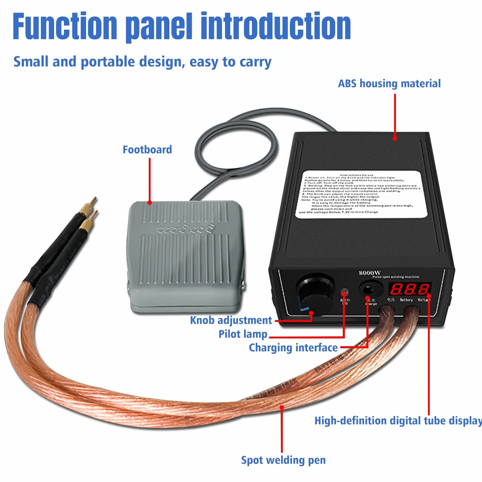 Lutownica punktowa do akumulatorów 8000 W, spawarka punktowa przenośny Hancaner Zestaw do majsterkowania, spawarka ręczna o wysokiej wydajności z niklowaniem, regulowana lutownica do zgrzewarki