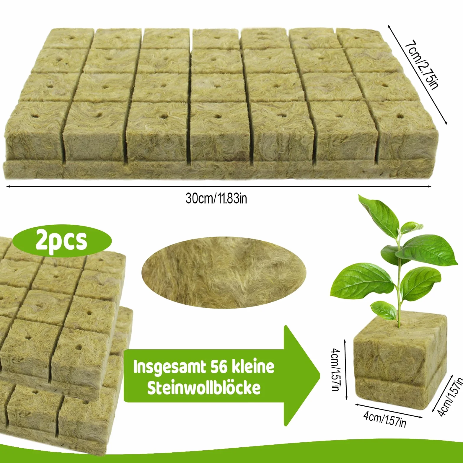 Rockwool Cube 4 x 4 x 4 cm, 56 szt. wełna mineralna, mata do uprawy sadzonek, klonowania