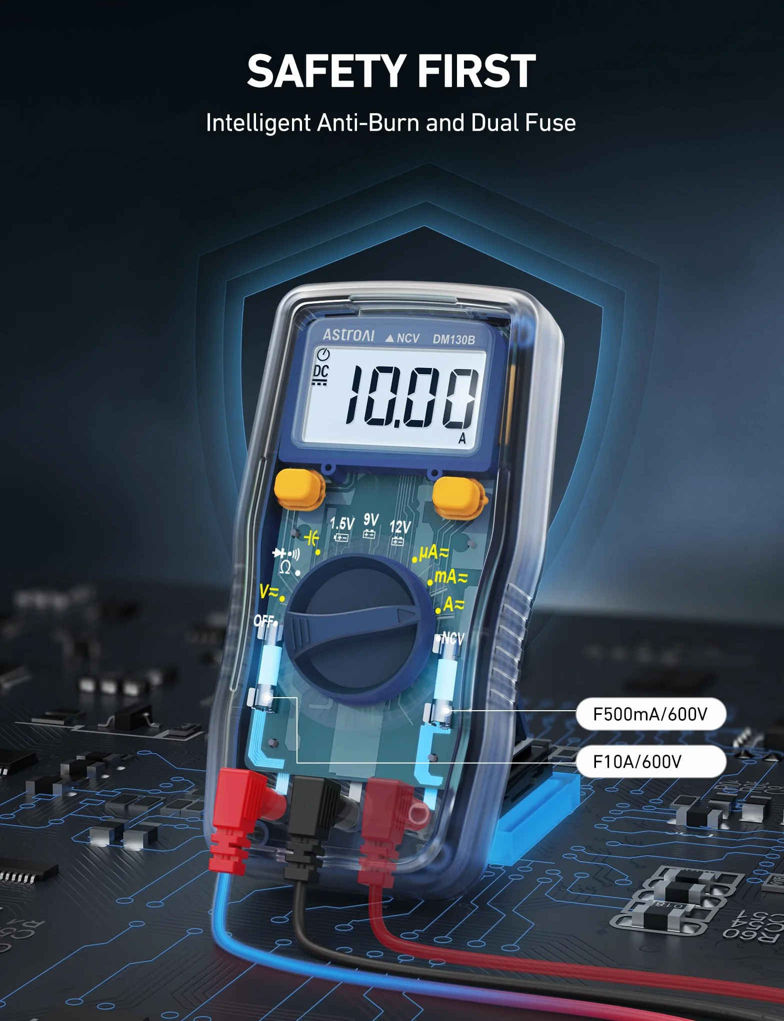 AstroAI Miernik cyfrowy, 4000 zliczeń, automatyczny tester, multitester, DMM, omomierz, woltomierz, 1,5 V, 9 V, 12 V, tester napięcia akumulatora z funkcją bezdotykową