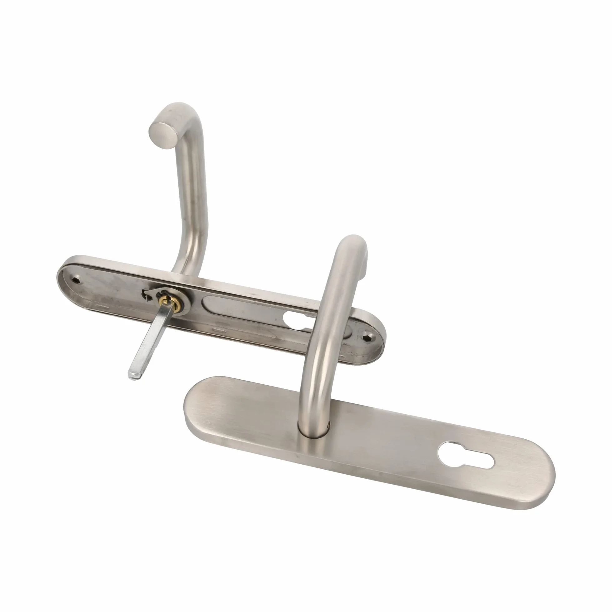 Amig - Zestaw klamek z płytą drzwiową | Mod. 3PXB85 | 139 x Ø19 mm | 8 mm kwadrat | Elegancki i prosty design | Stal nierdzewna 18/8 srebrny matowy