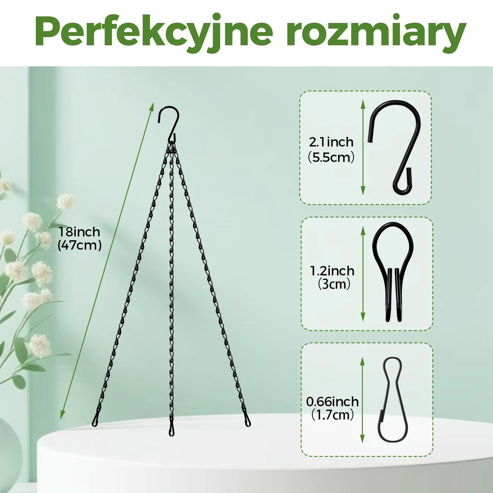 Bamworld 3 Szt. Czarnych Łańcuchów 47 cm - Uniwersalne Wieszaki do Donic, Karmników, Lampionów i Dekoracji Ogrodowych na Zewnątrz i do Wnętrz