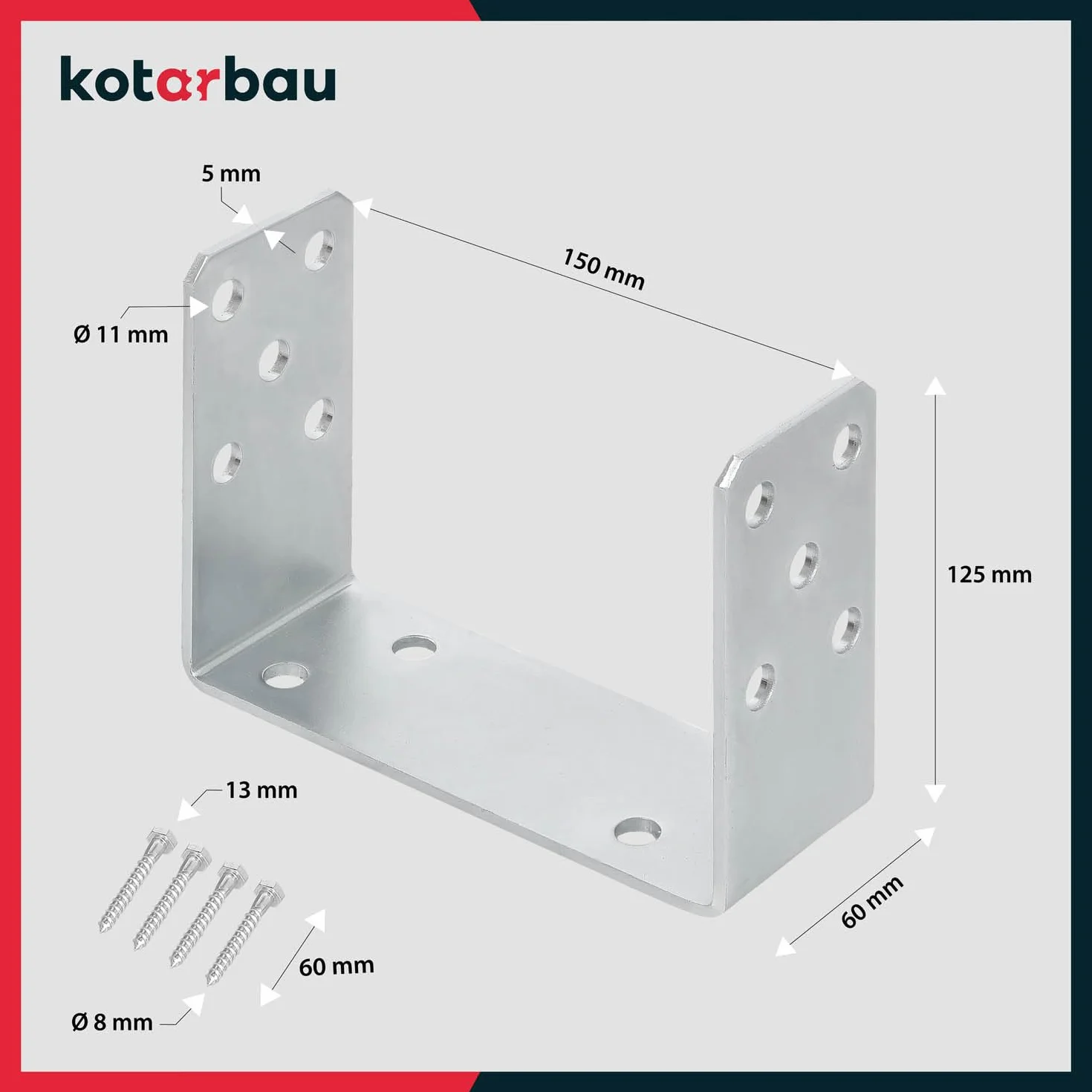 KOTARBAU® Wspornik słupka w kształcie litery U, 150 mm, ocynkowany ogniowo, srebrny, idealne rozwiązanie do łączenia różnych elementów