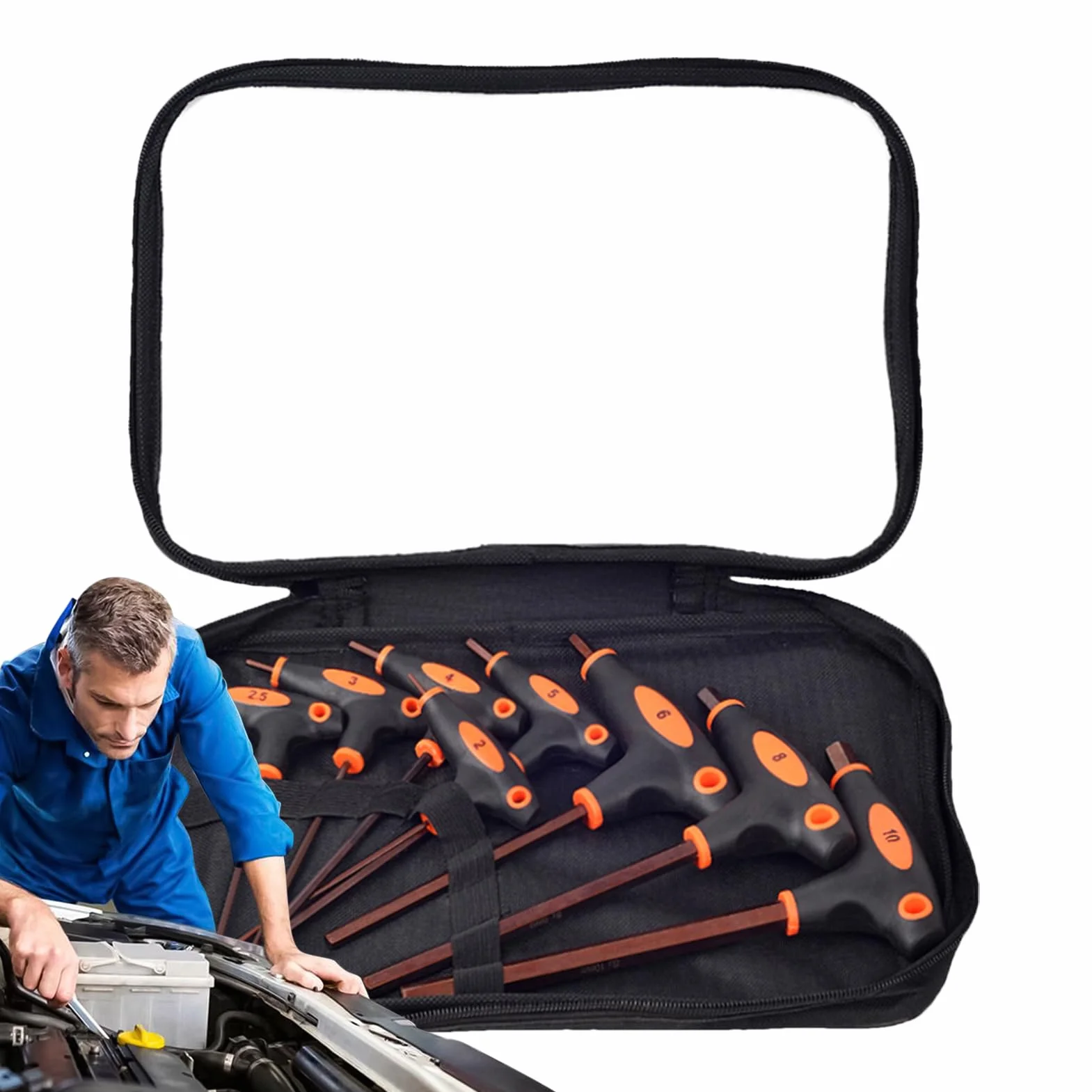 Zestaw Kluczy Imbusowych T 8 Sztuk Dwustronnych Imbusowych Z Uchwytem T | Przenośny Zestaw Imbusowy do mechaniki, na zewnątrz, dom, garaż, meble, rower, motoryzacja