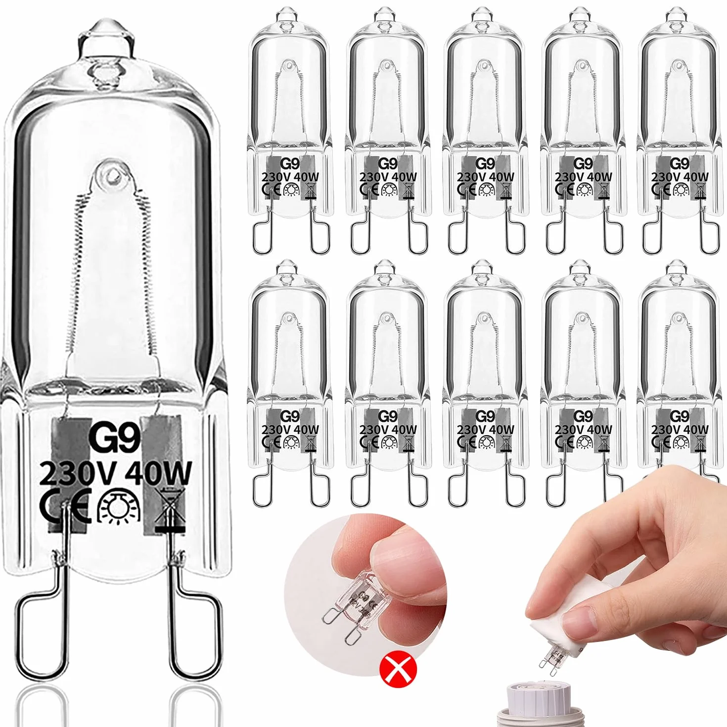Żarówka G9, 10 sztuk, 40 W, 230 V, 2900 K, 480 lm, możliwość ściemniania, ciepła biel, G9, lampa halogenowa, odpowiednia do piekarnika, lamp sufitowych, lamp ściennych, oświetlenia szafy itd.