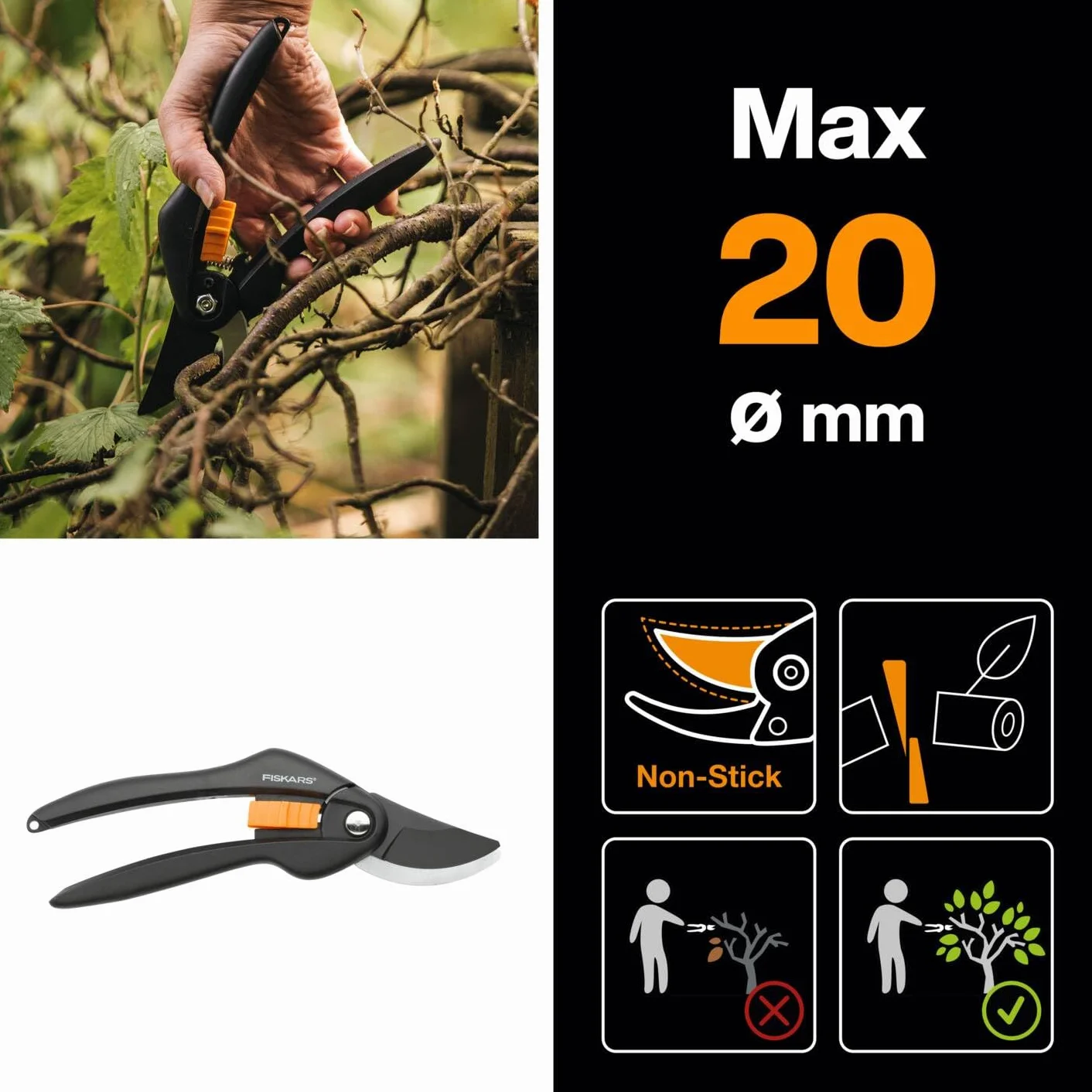 Fiskars Singlestep Sekator Ogrodniczy 20 cm Czarny
