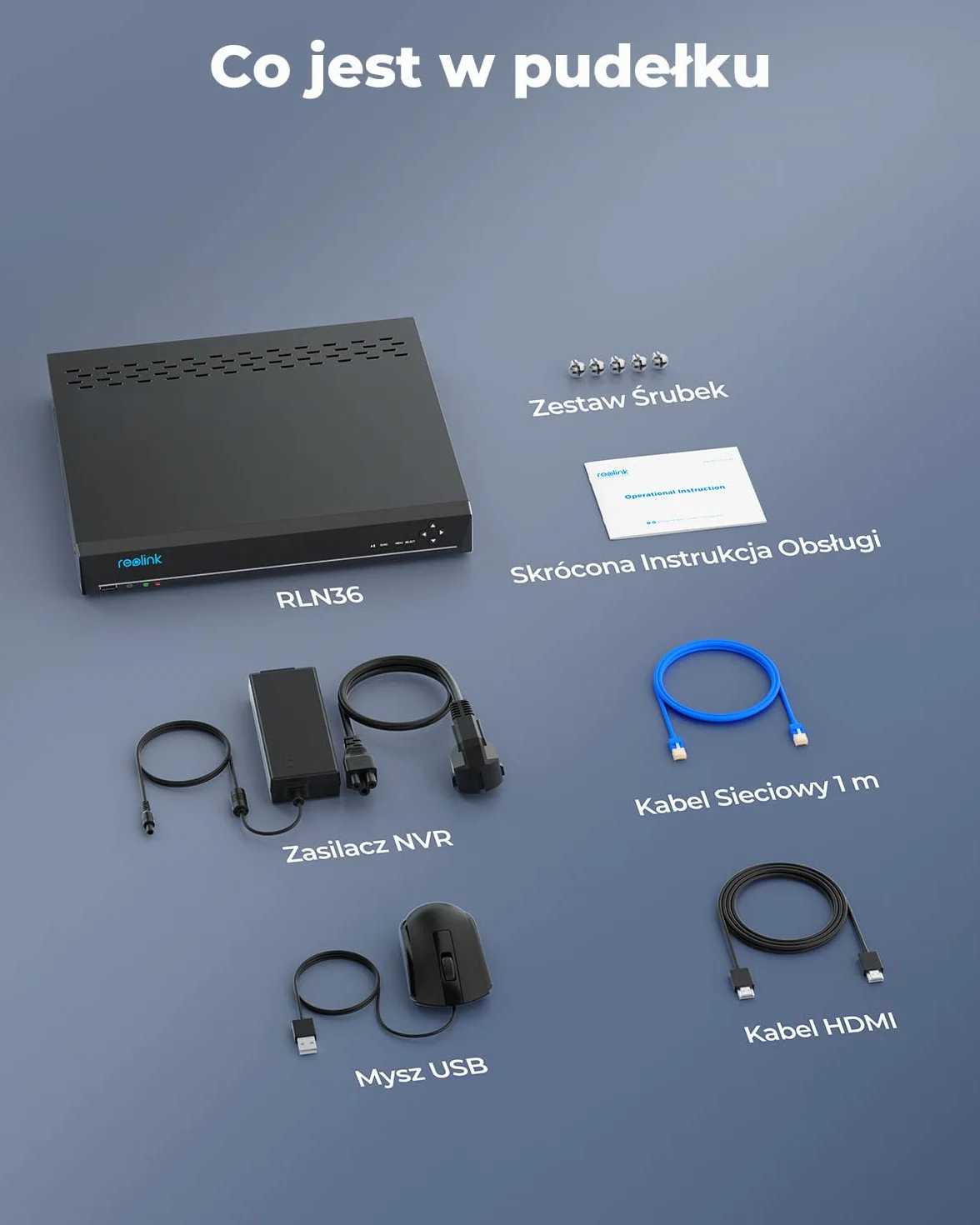 Reolink RLN36 12MP 36-kanałowy NVR CCTV system, 3 sloty HDD, obsługa kamer IP 12MP/4K, alarm O/I