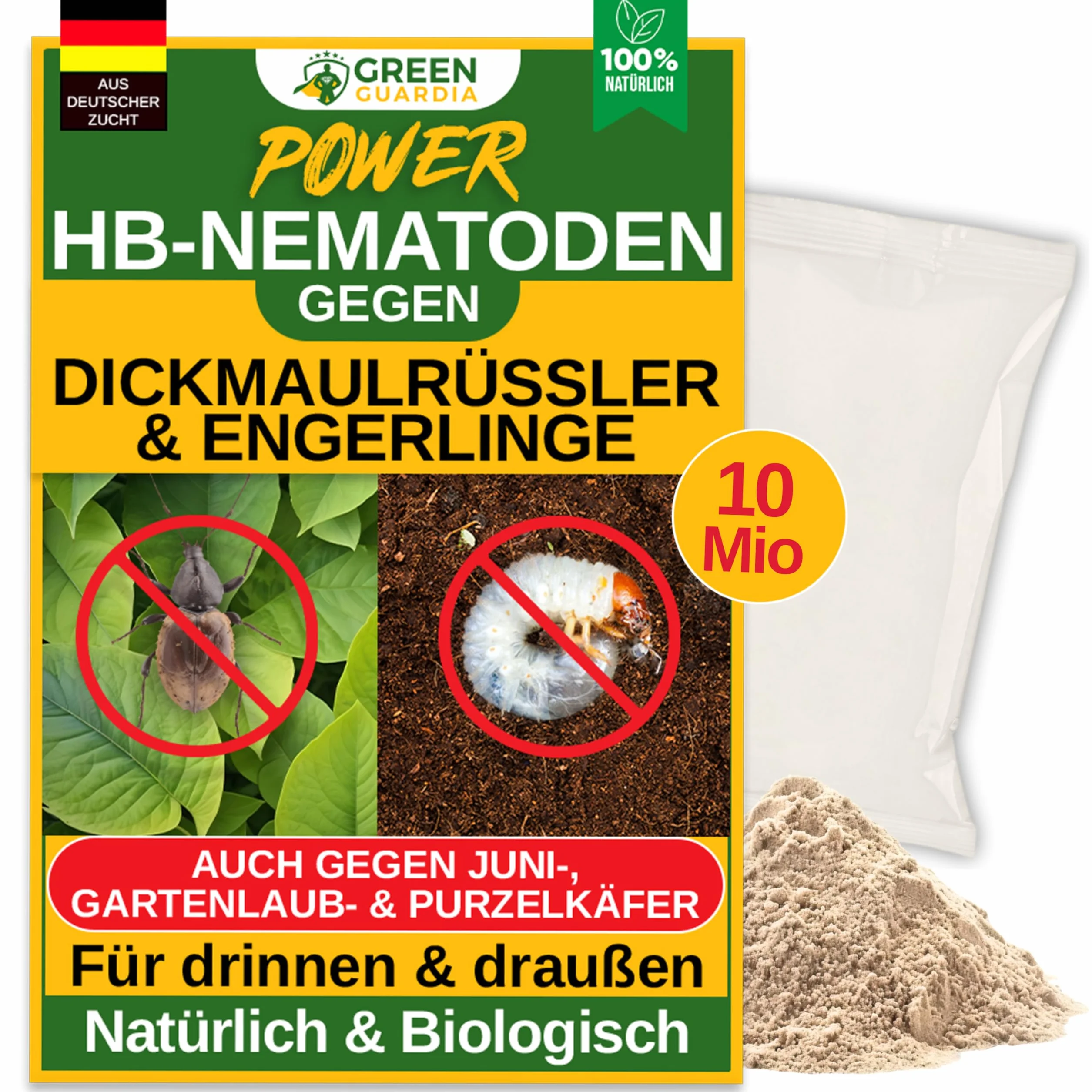 GREEN GUARDIA Nicienie Power HB przeciwko opuchlakowi i pędrakom – 10 mln (20 m²) – biologiczne zwalczanie szkodników, przyjazne dla środowiska, bez chemii, łatwe w użyciu i bezpieczne dla ludzi i