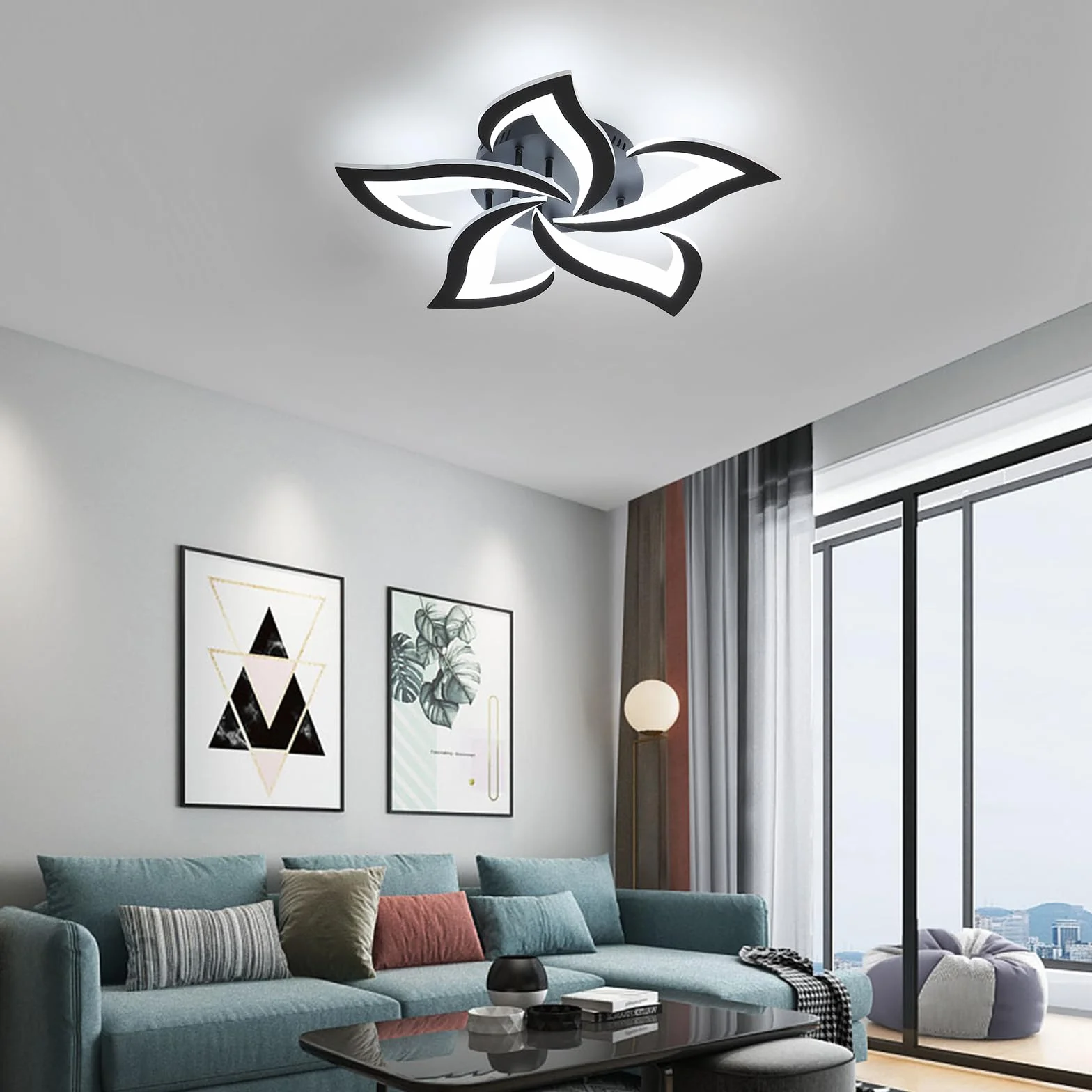 Comely Lampa sufitowa, Plafon LED 60 W 6750 LM, zimna biel 6500K, czarna nowoczesna lampa sufitowa do sypialni, salonu, jadalni (średnica 60 cm)