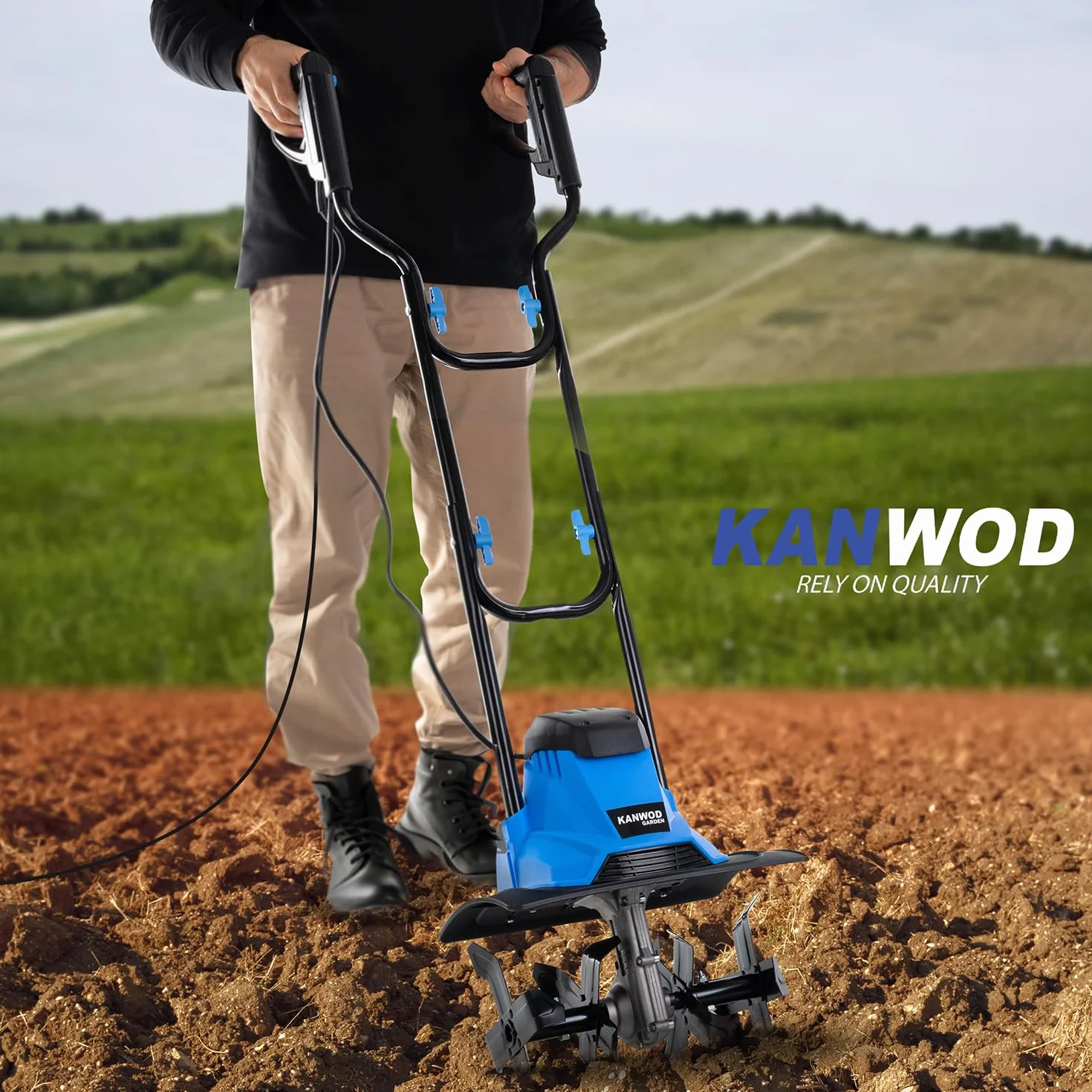 KANWOD Elektryczny motobinarka 1500 W 36 cm 22 cm składany uchwyt ostrza 4 ramiona czarny niebieski