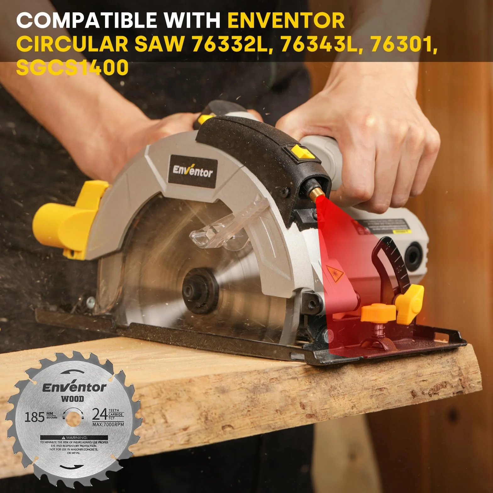 Enventor Zestaw 3 brzeszczotów tarczowych TCT 24T/40T/60T 185 mm x 20 mm z węglikami spiekanymi do drewna, laminatów, płyt gipsowo-kartonowych i plastiku, kompatybilny z piłą tarczową Enventor